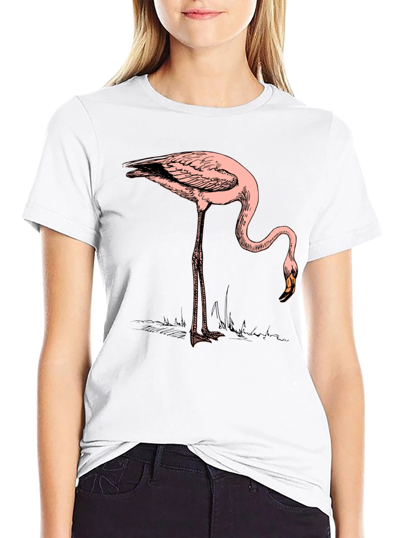 Black Cool Flamingo Graphic Print Black T-Shirt view 9