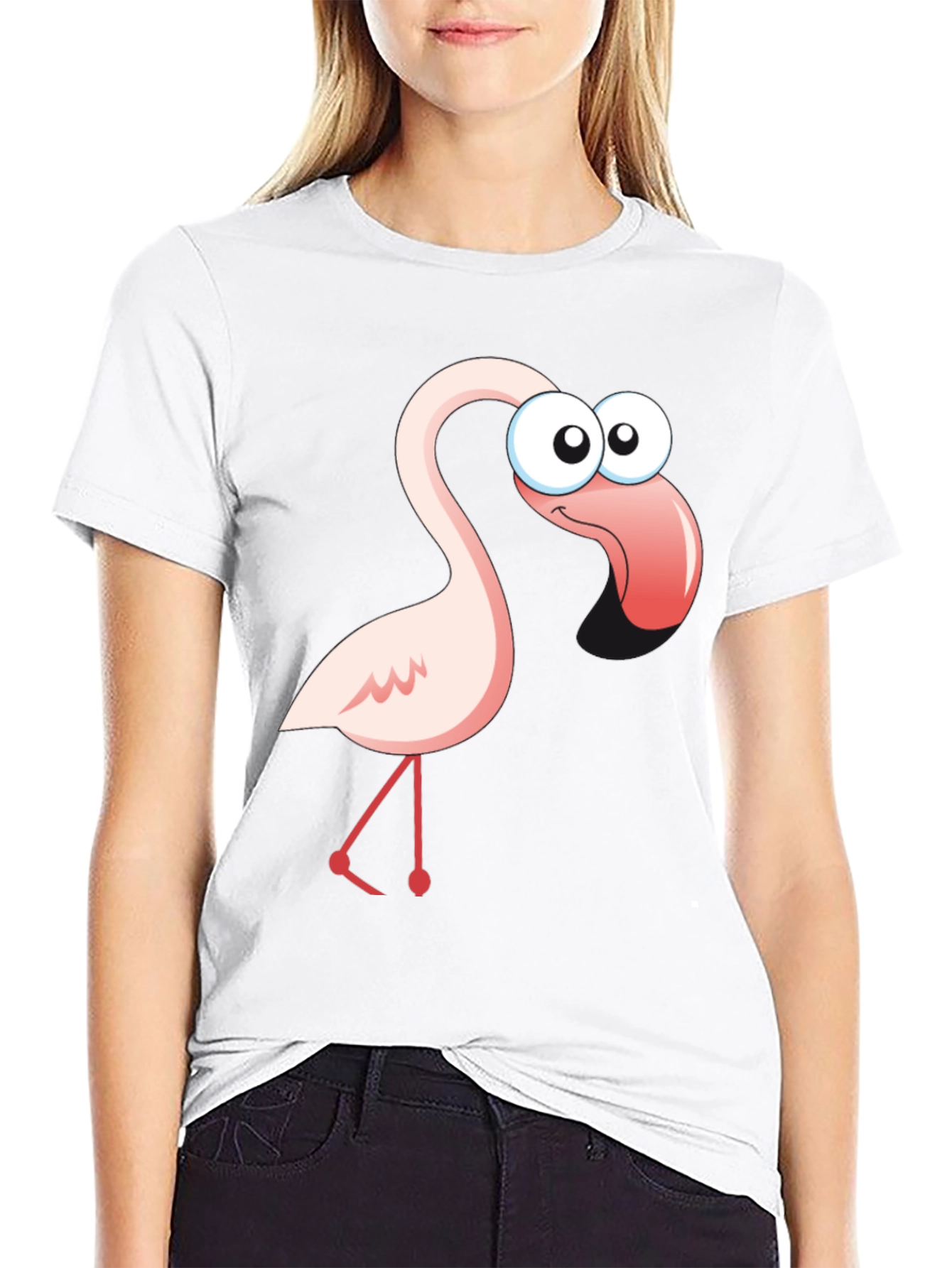 Black Cartoon Flamingo Graphic T-Shirt view 9