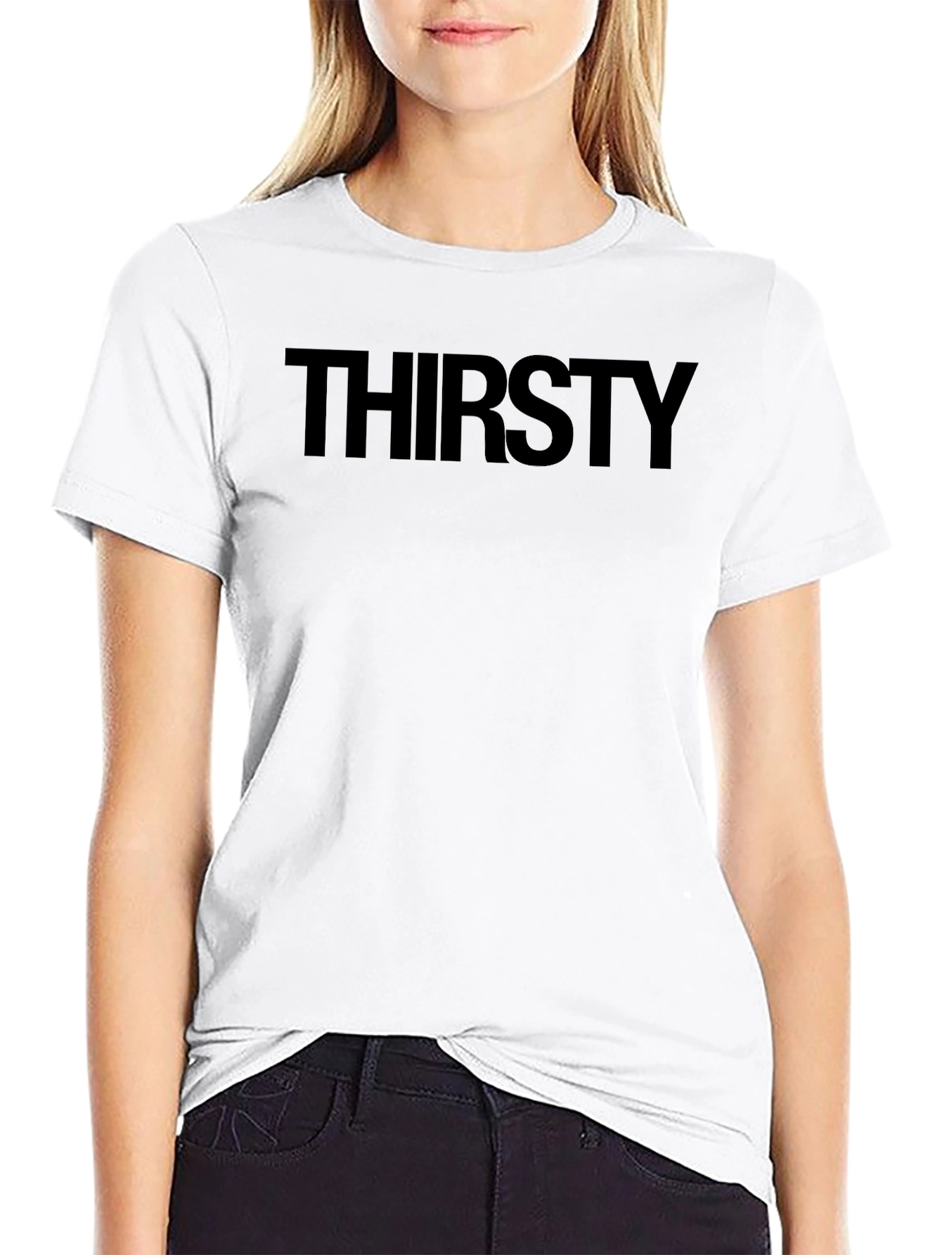 Black Thirsty Graphic Tee - Bold Black Cotton Shirt view 9