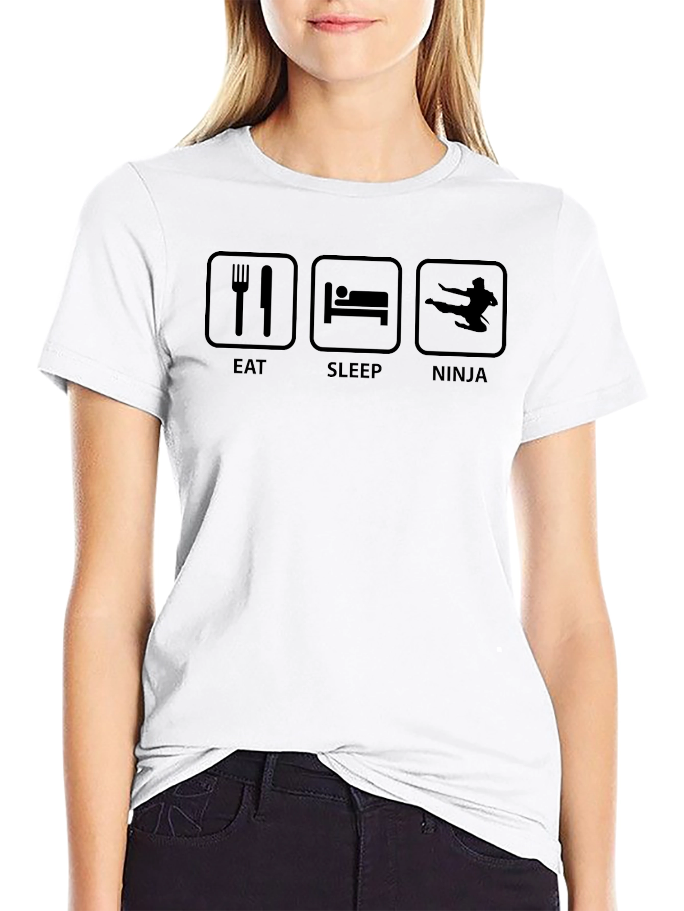 Black Eat Sleep Ninja Funny Graphic Tee - Black view 9