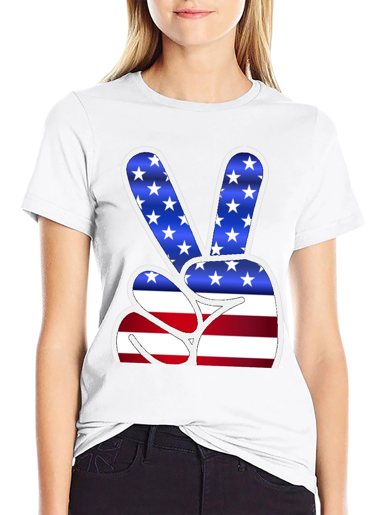 Black American Flag Peace Sign Graphic T-Shirt view 9
