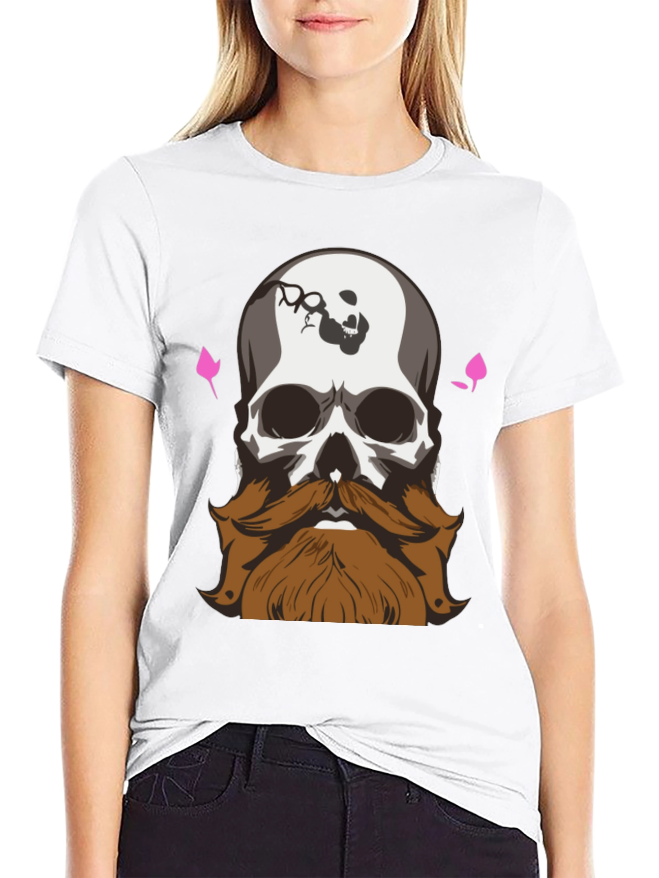 Black Skull and Beard Graphic Print T-Shirt view 9