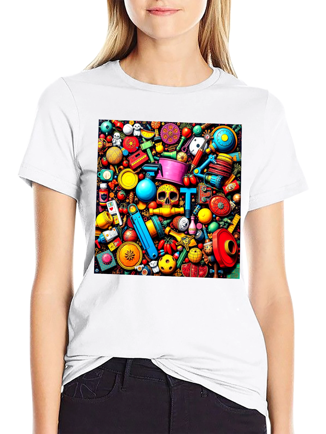 Black Colorful Doodles T-Shirt view 9
