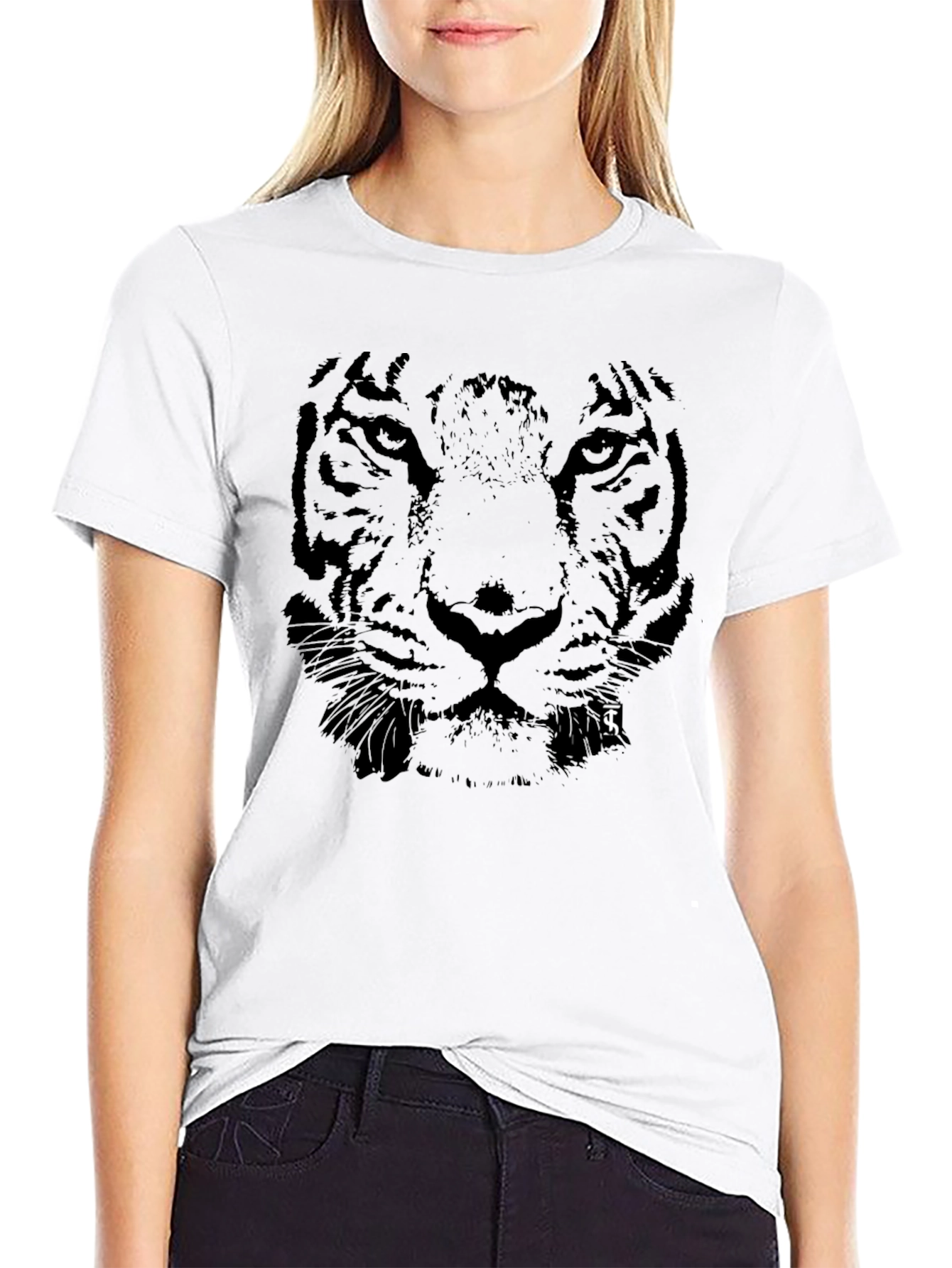 Black Tiger Face Graphic Black T-Shirt view 9