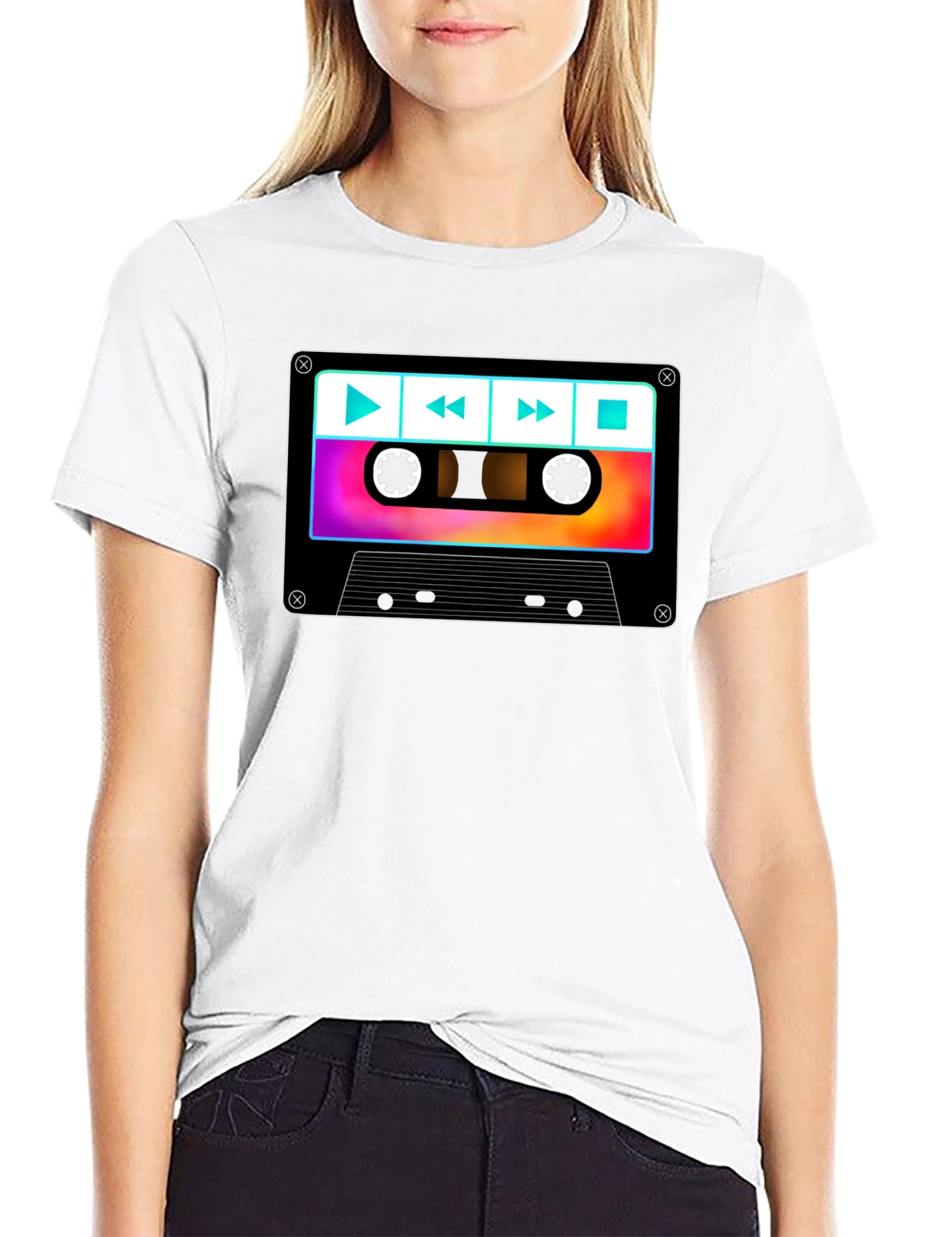 Black Retro Cassette Tape Graphic T-Shirt view 9