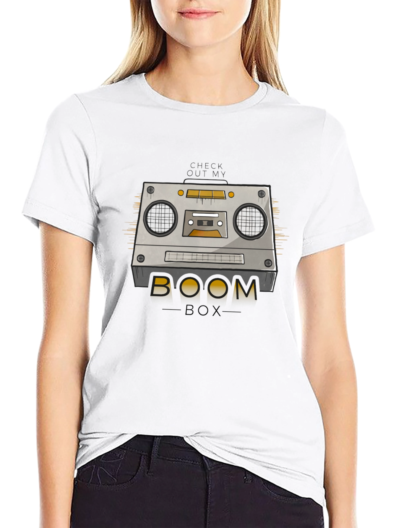 Black Retro Boombox Graphic T-Shirt - Vintage Music Style view 9