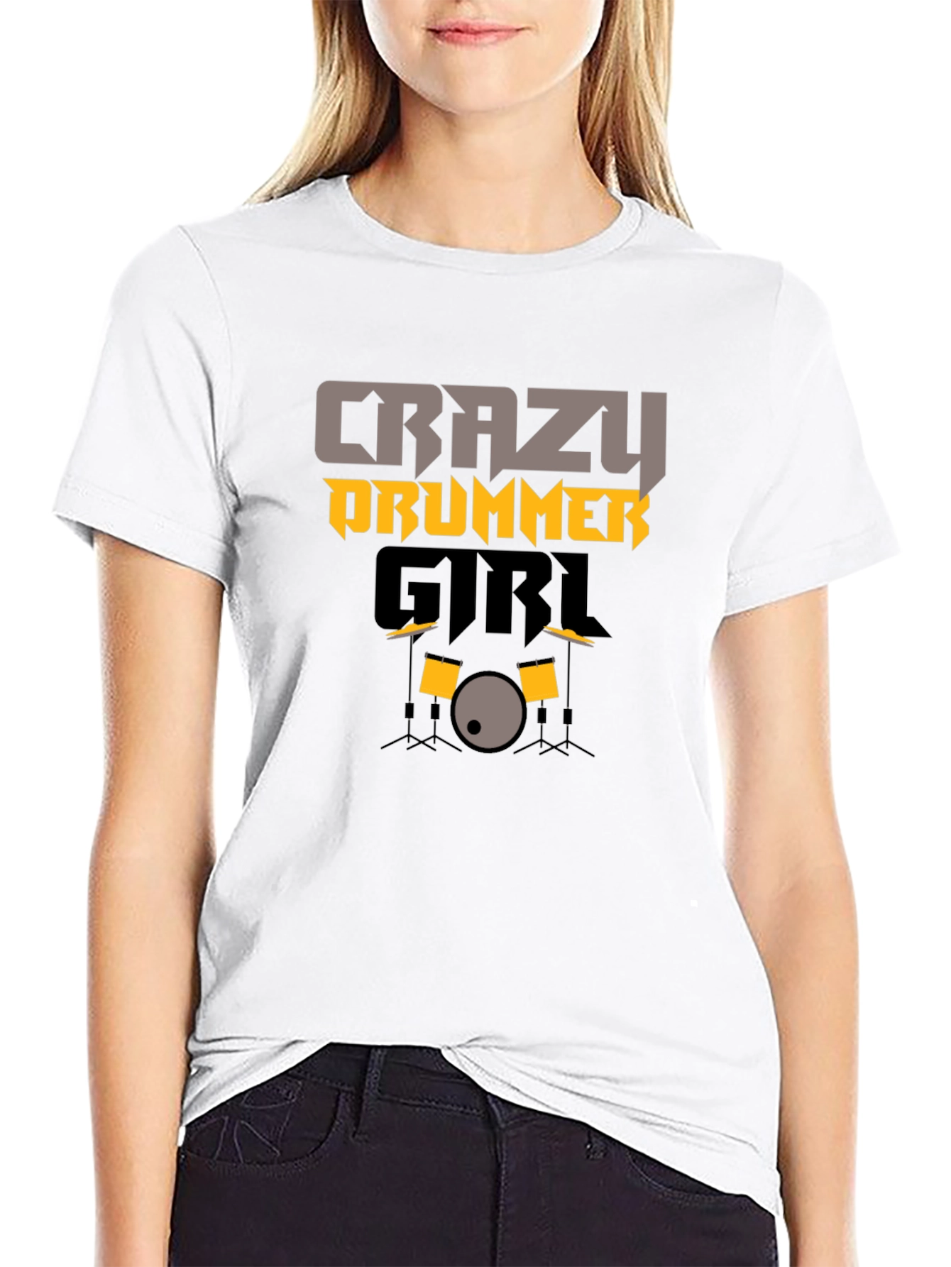 Black Crazy Drummer Girl Graphic Tee view 9