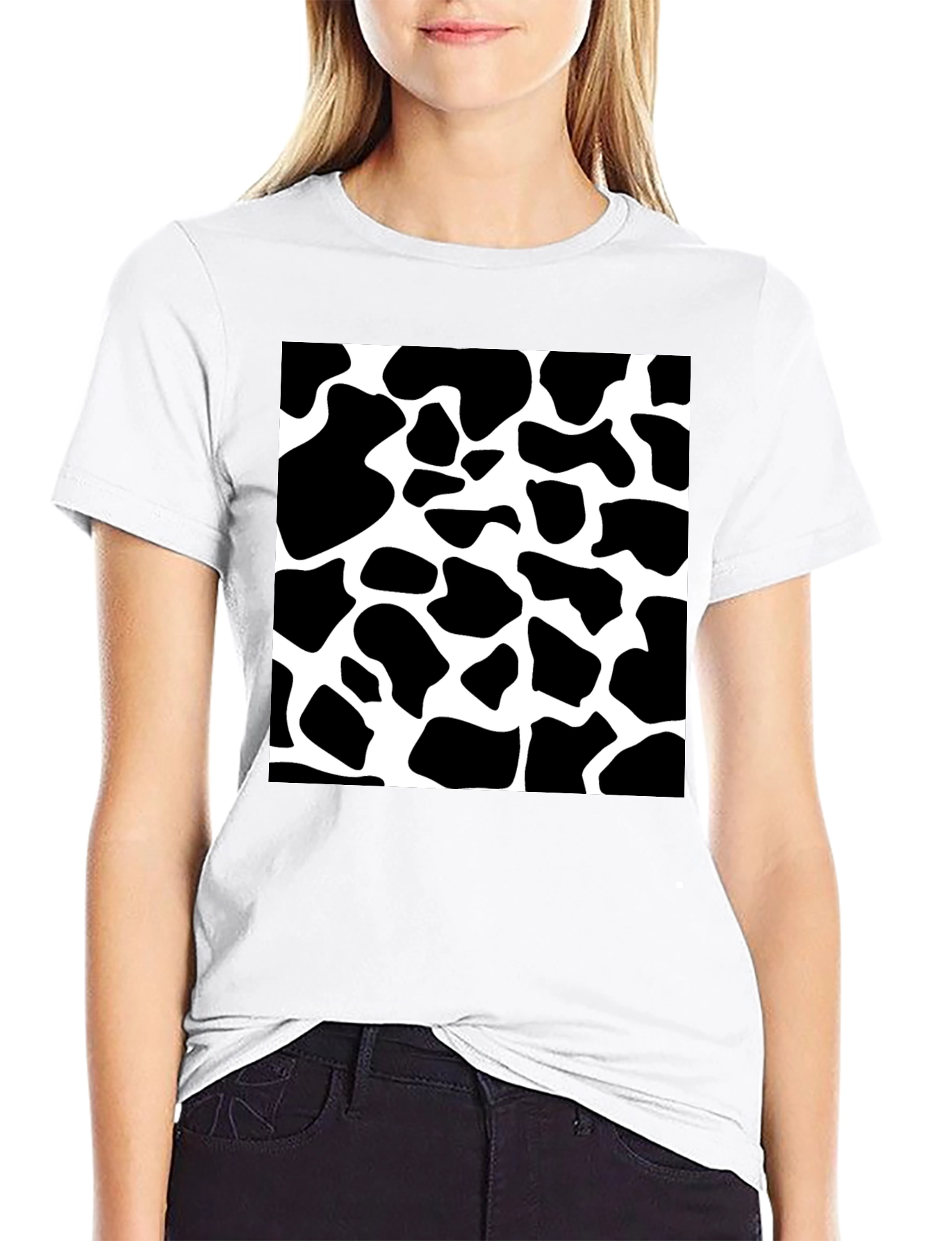 Black Cow Print Graphic Black T-Shirt view 9
