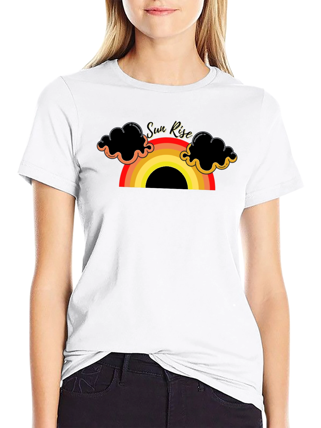 Black Sunrise Rainbow Graphic Tee - Black Cotton T-Shirt view 9