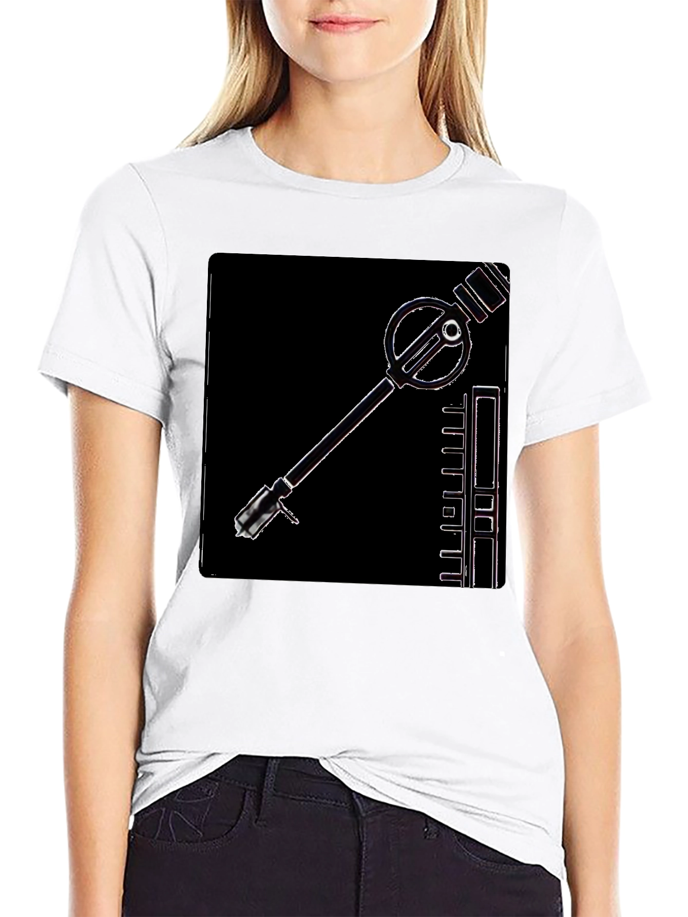 Black Retro Sci-Fi Gadget Graphic Tee - Black Cotton T-Shirt view 9