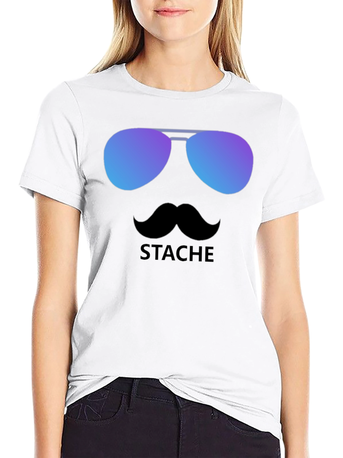 Black Cool Stache T-Shirt - Sunglasses & Moustache Graphic Tee view 9