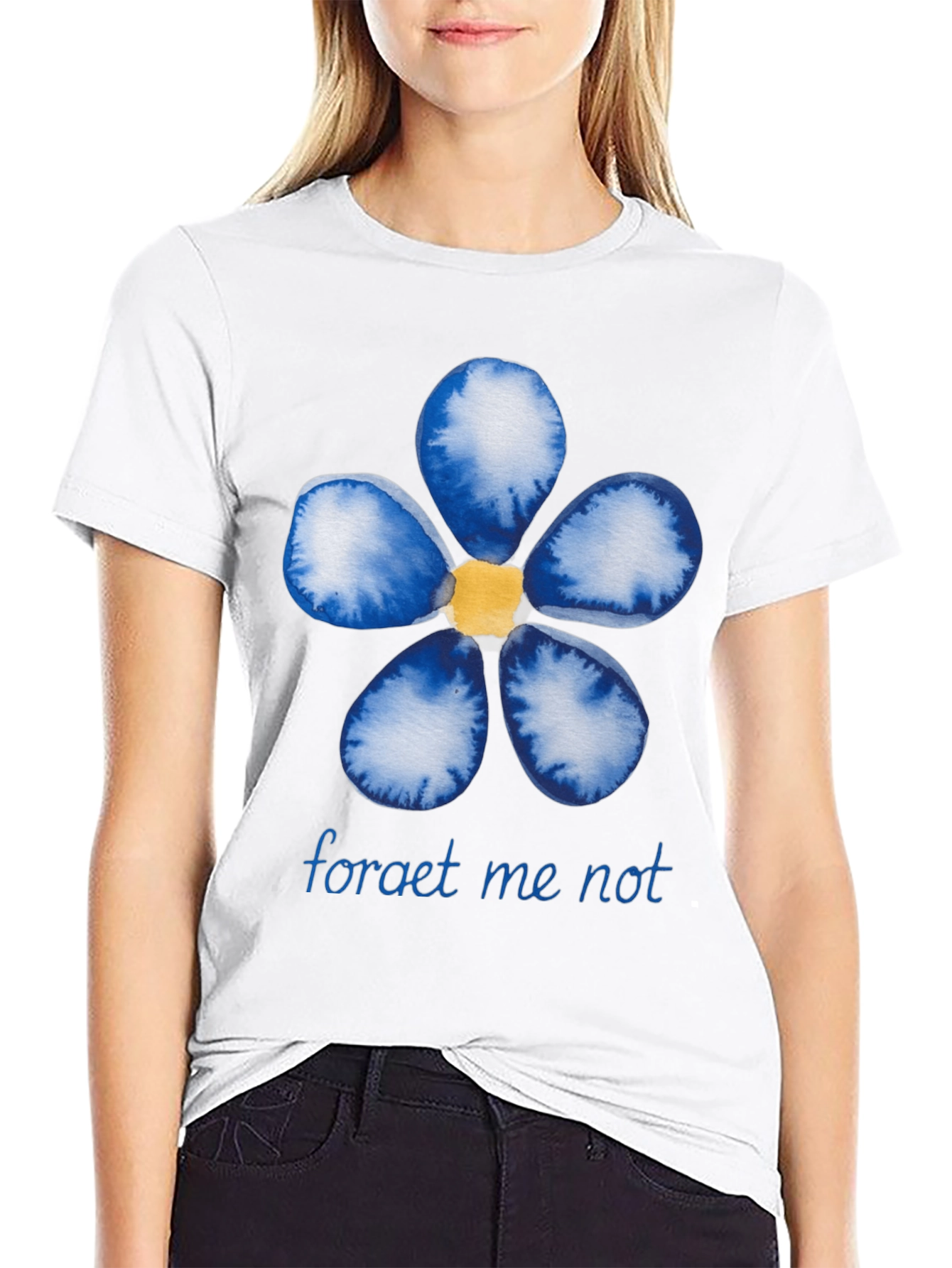 Black Forget-Me-Not Flower Graphic Black T-Shirt view 9