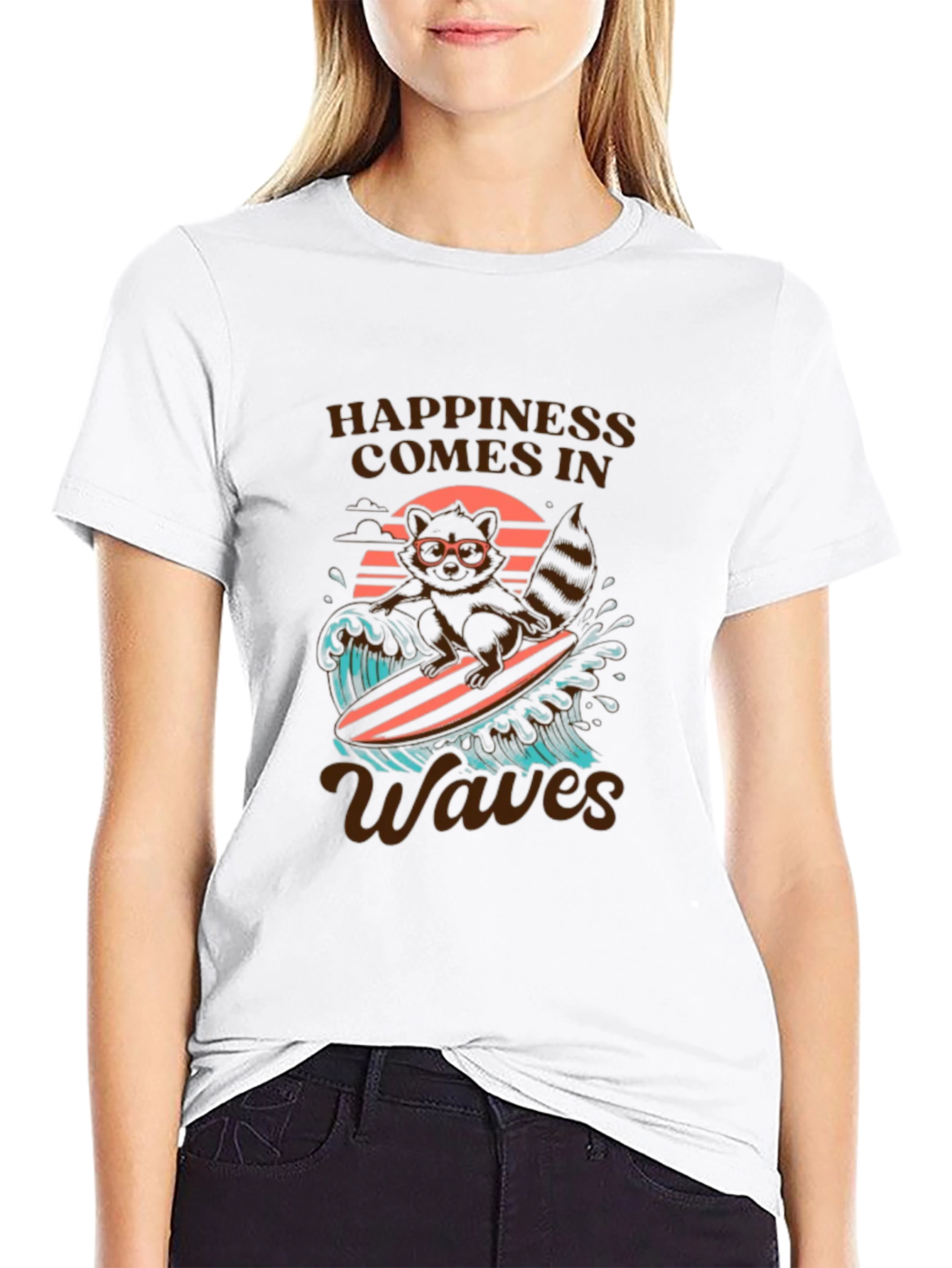 Black Happiness Waves Graphic Tee view 9