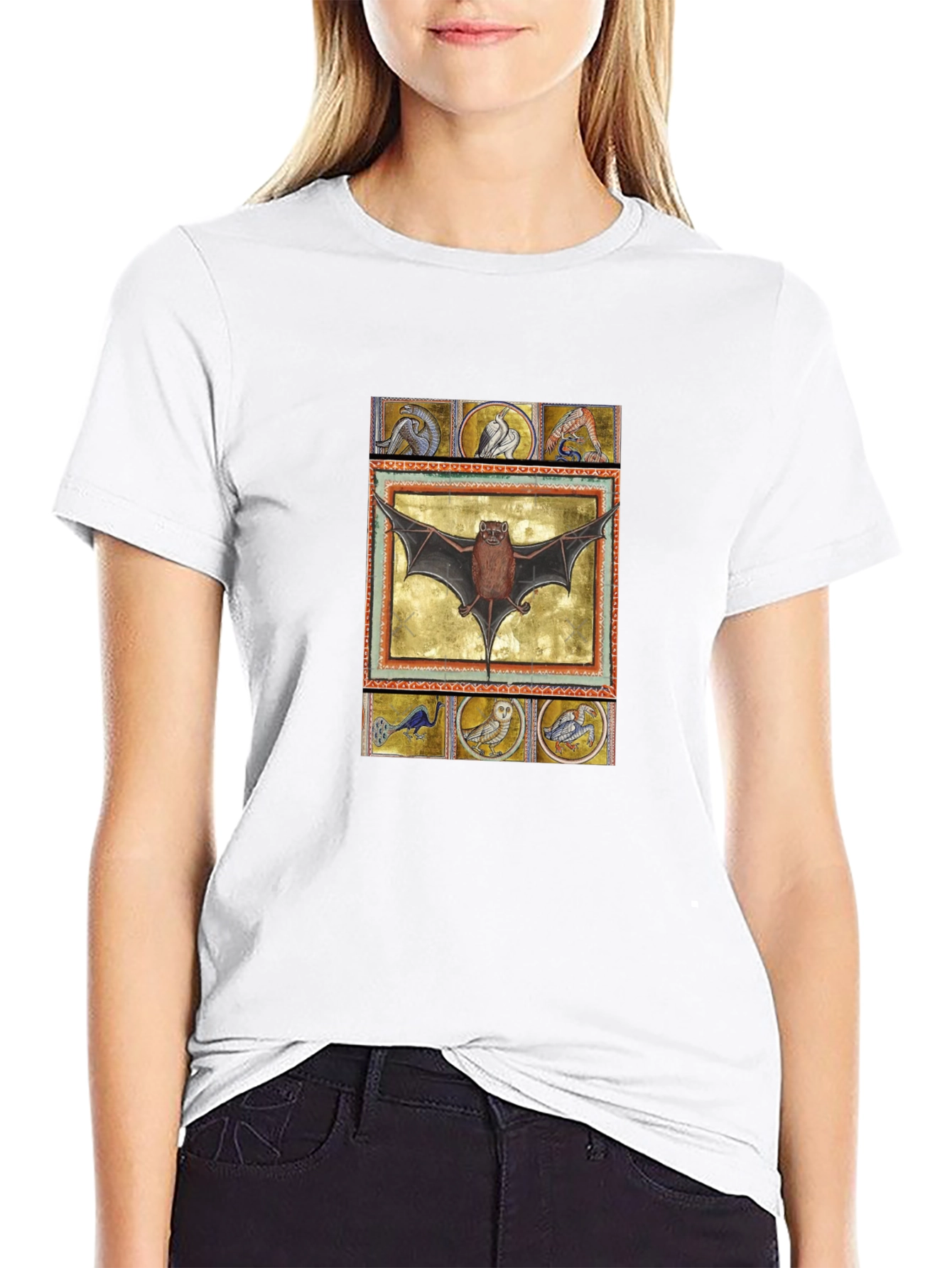 Black Medieval Bat Art T-Shirt - Unique Graphic Tee view 9