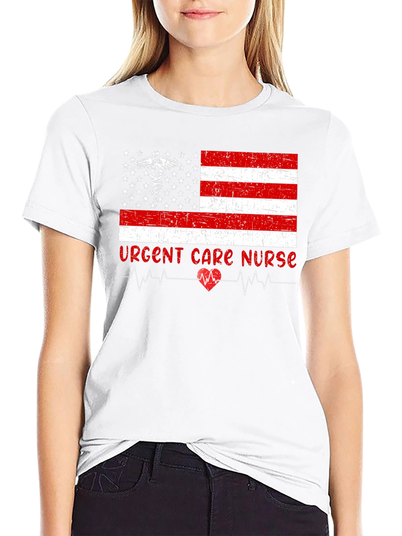 Black Urgent Care Nurse American Flag T-Shirt view 9