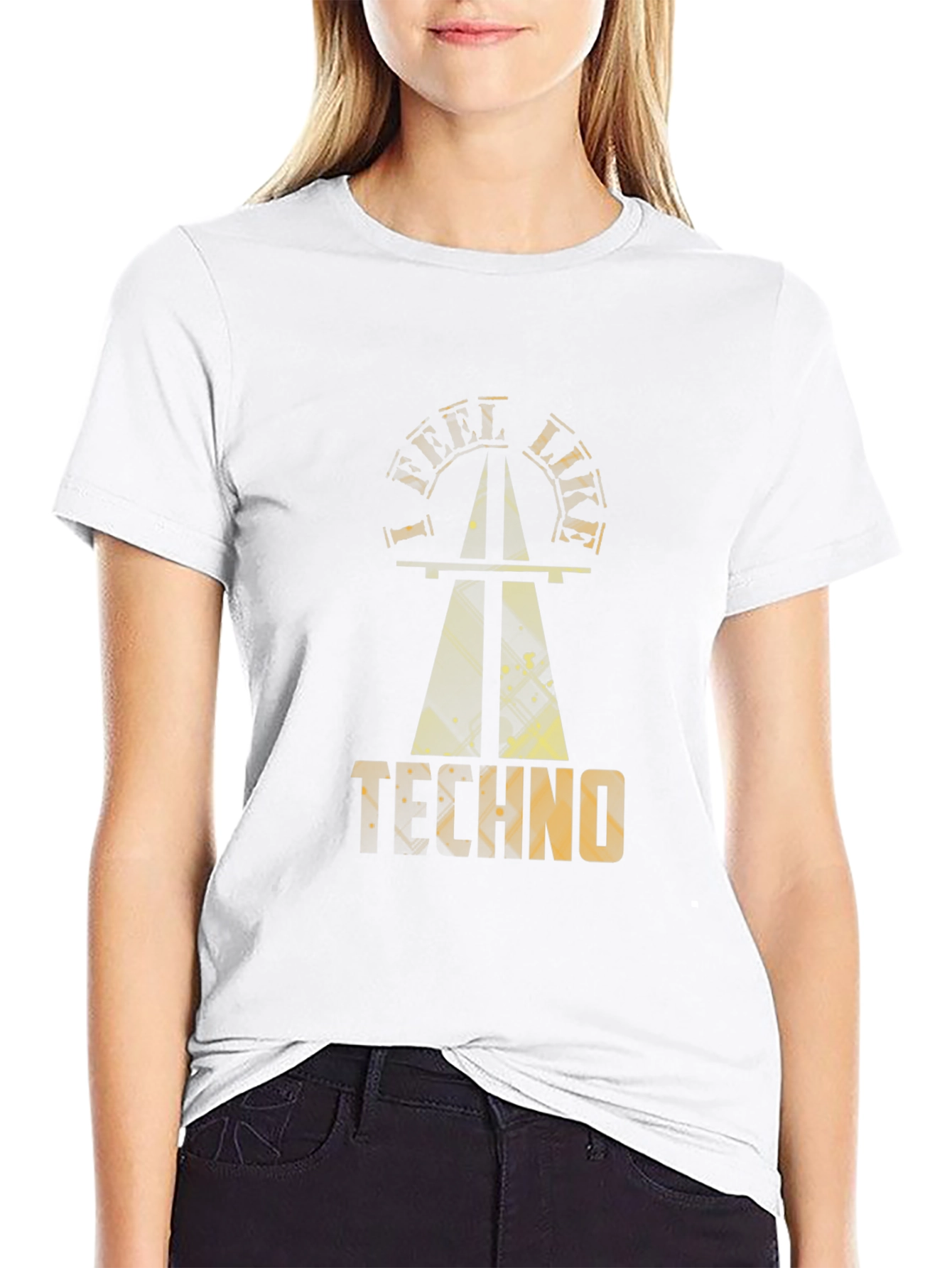 Black Golden Techno Graphic Black T-Shirt view 9