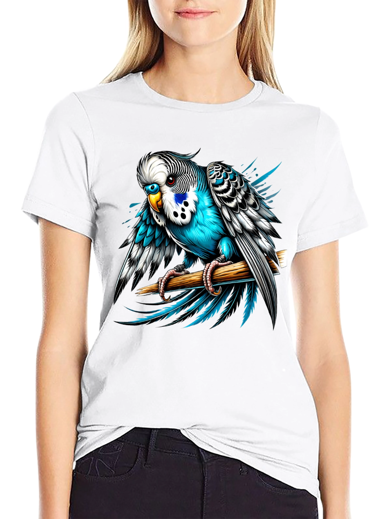 Black Blue Budgie Bird T-Shirt - Unique Graphic Tee view 9