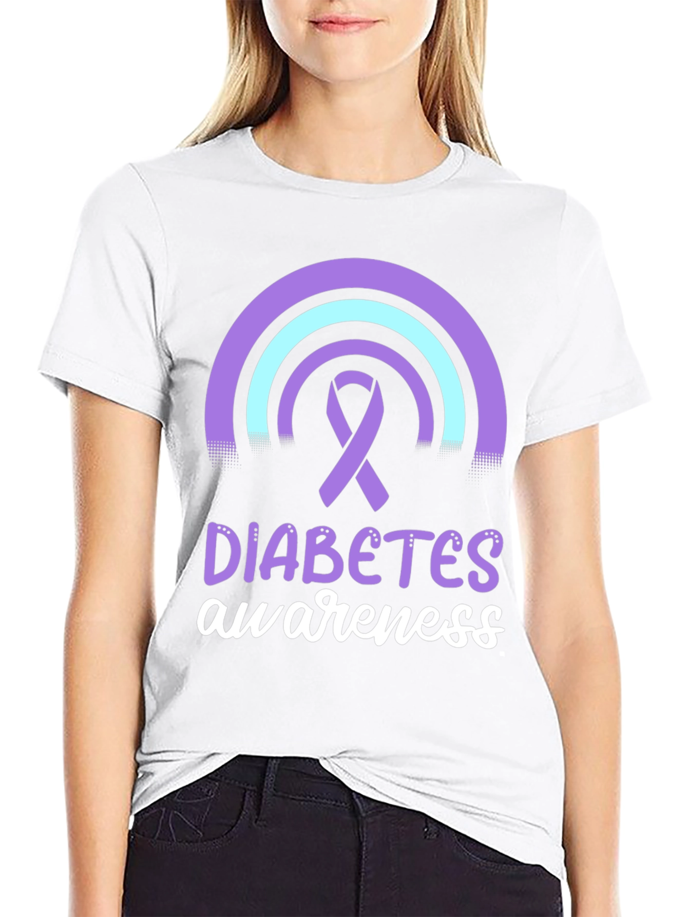 Black Diabetes Awareness T-Shirt Ribbon Rainbow Design view 9