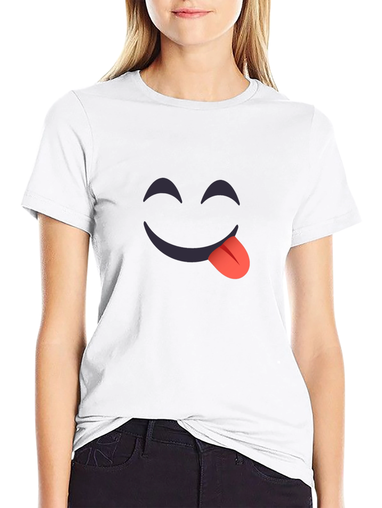 Black Funny Emoji T-Shirt - Tongue Out Graphic Tee view 9