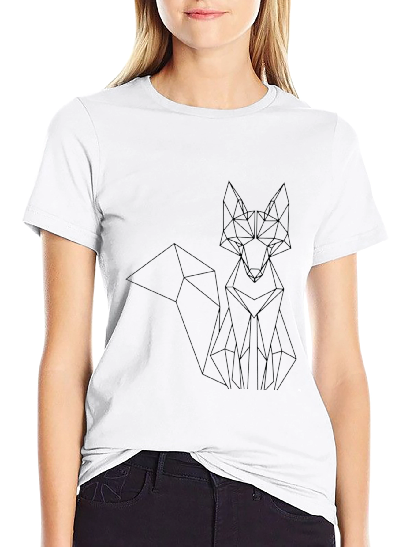 Black Geometric Fox Graphic Tee - Black Unisex T-Shirt view 9