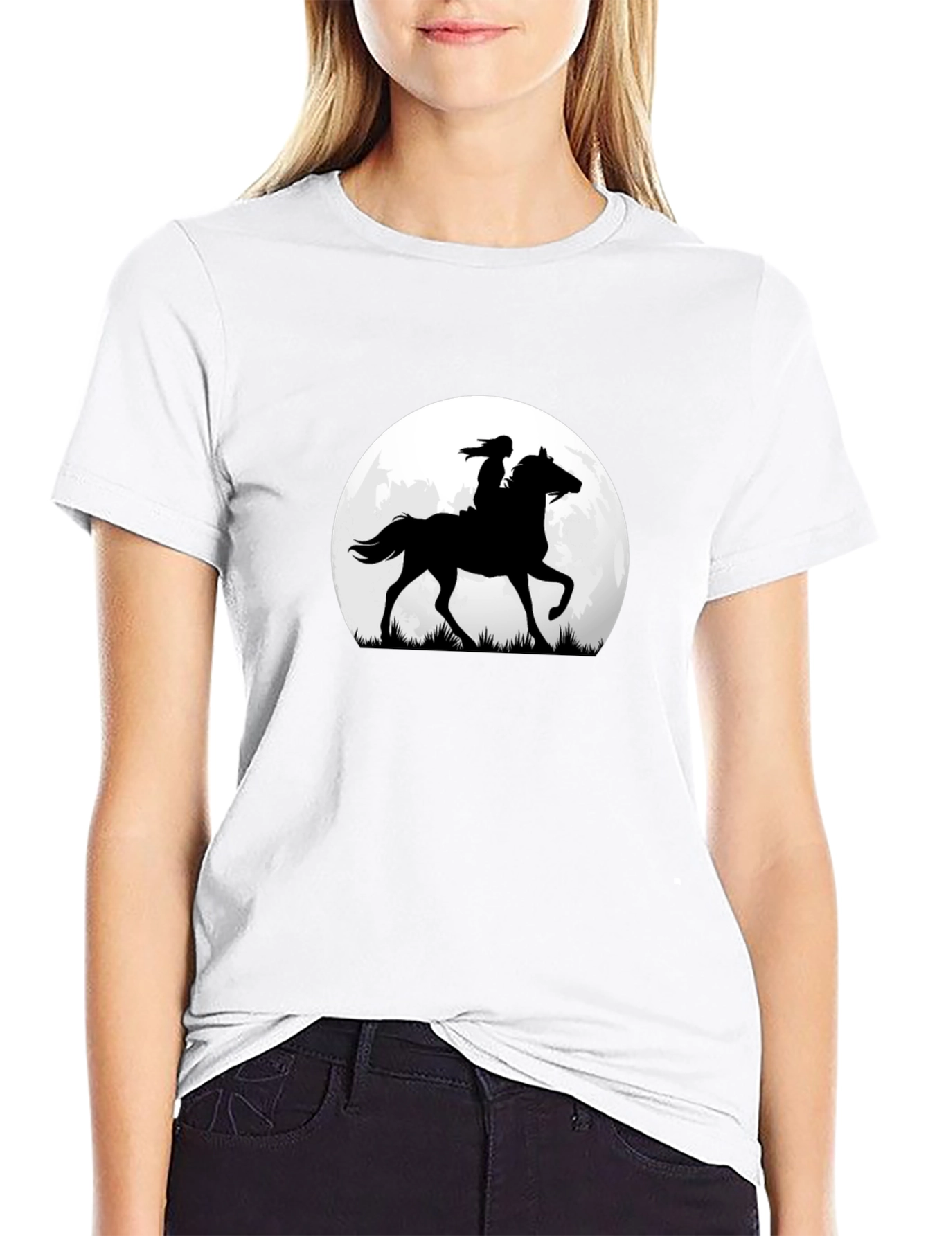 Black Horse & Rider Silhouette Moon Graphic Tee view 9