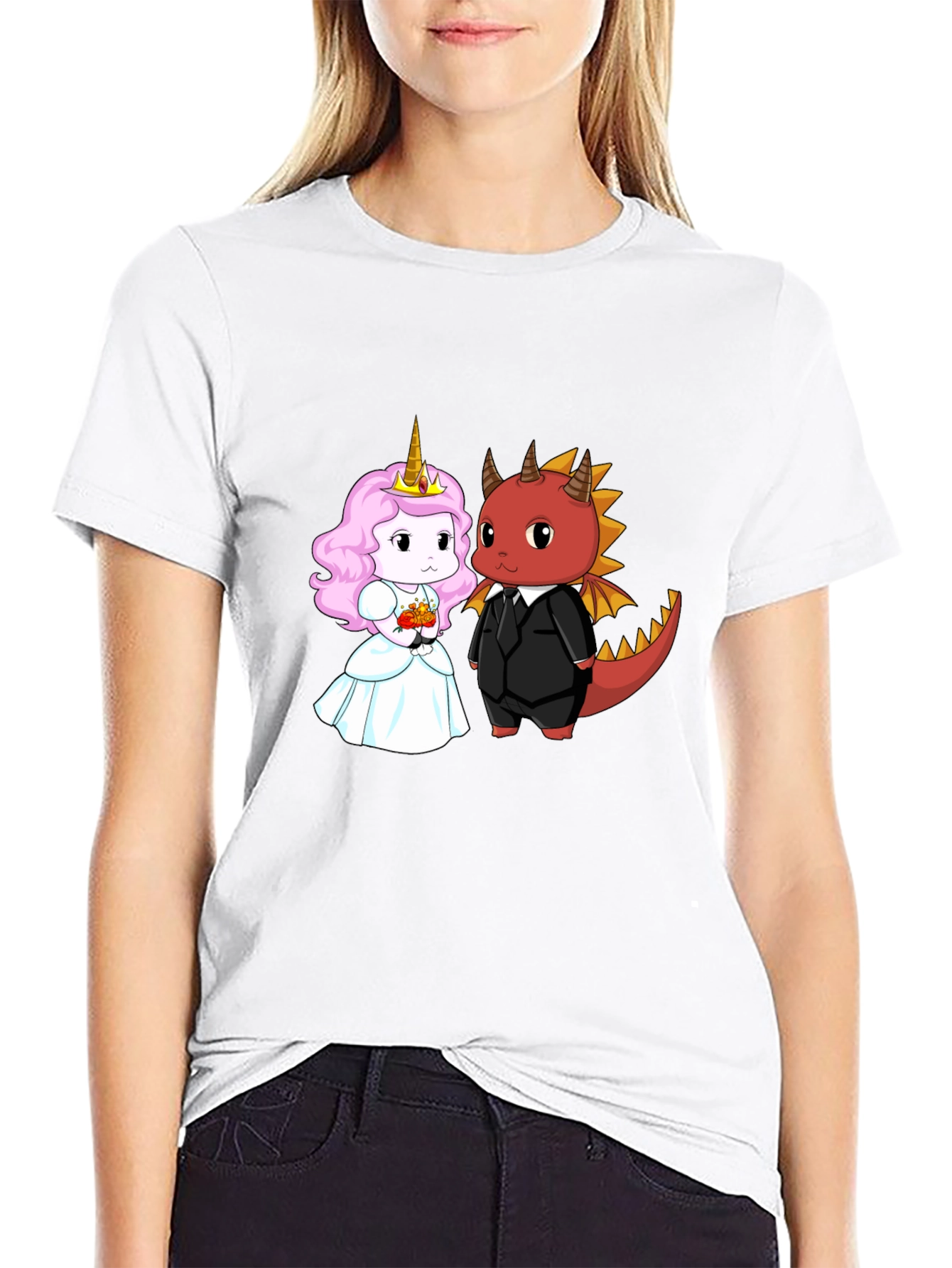 Black Unicorn and Dragon Cartoon Graphic Tee view 9