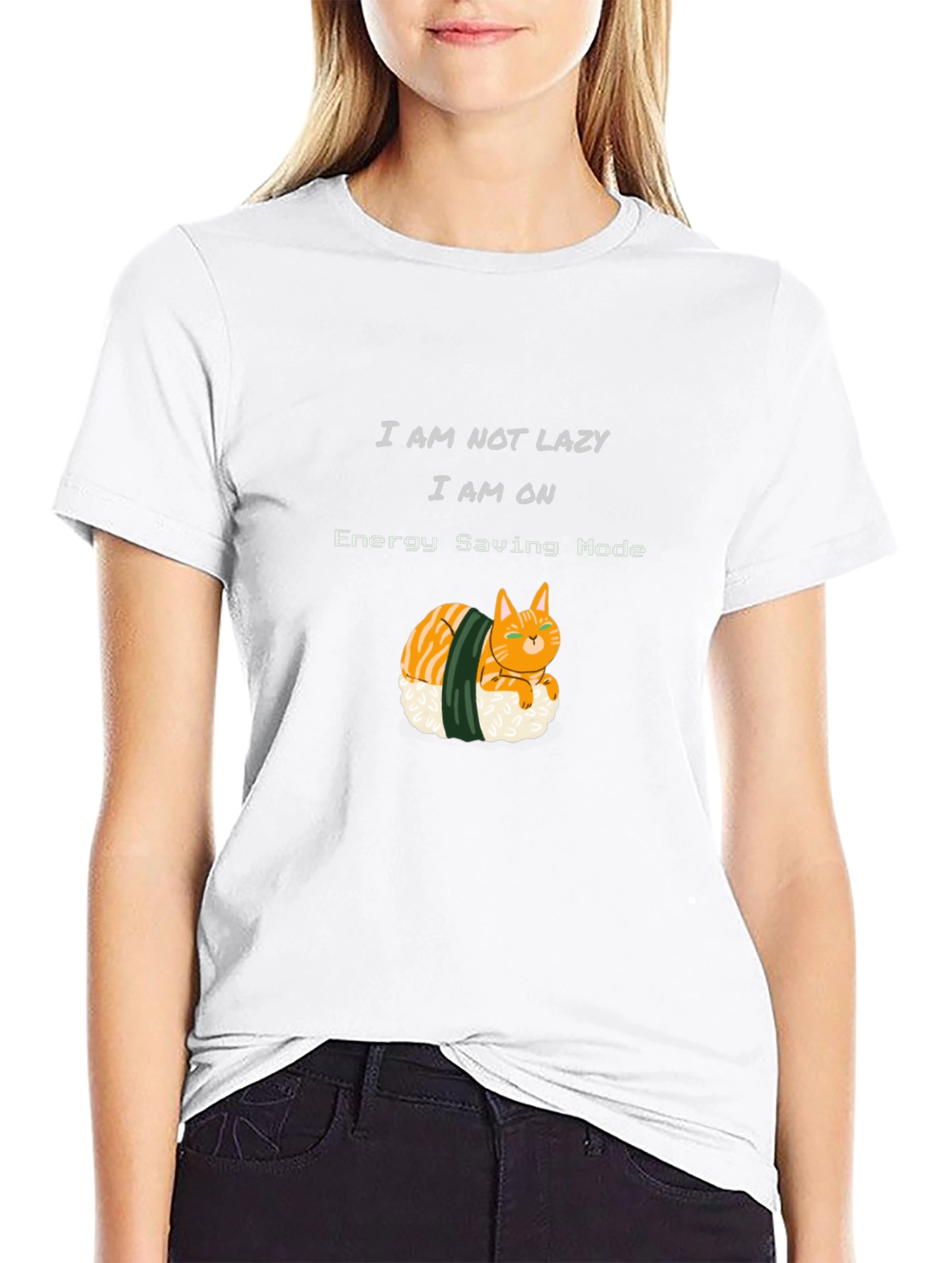 Black Sushi Cat T-Shirt: I Am Not Lazy, Energy Saving Mode view 9