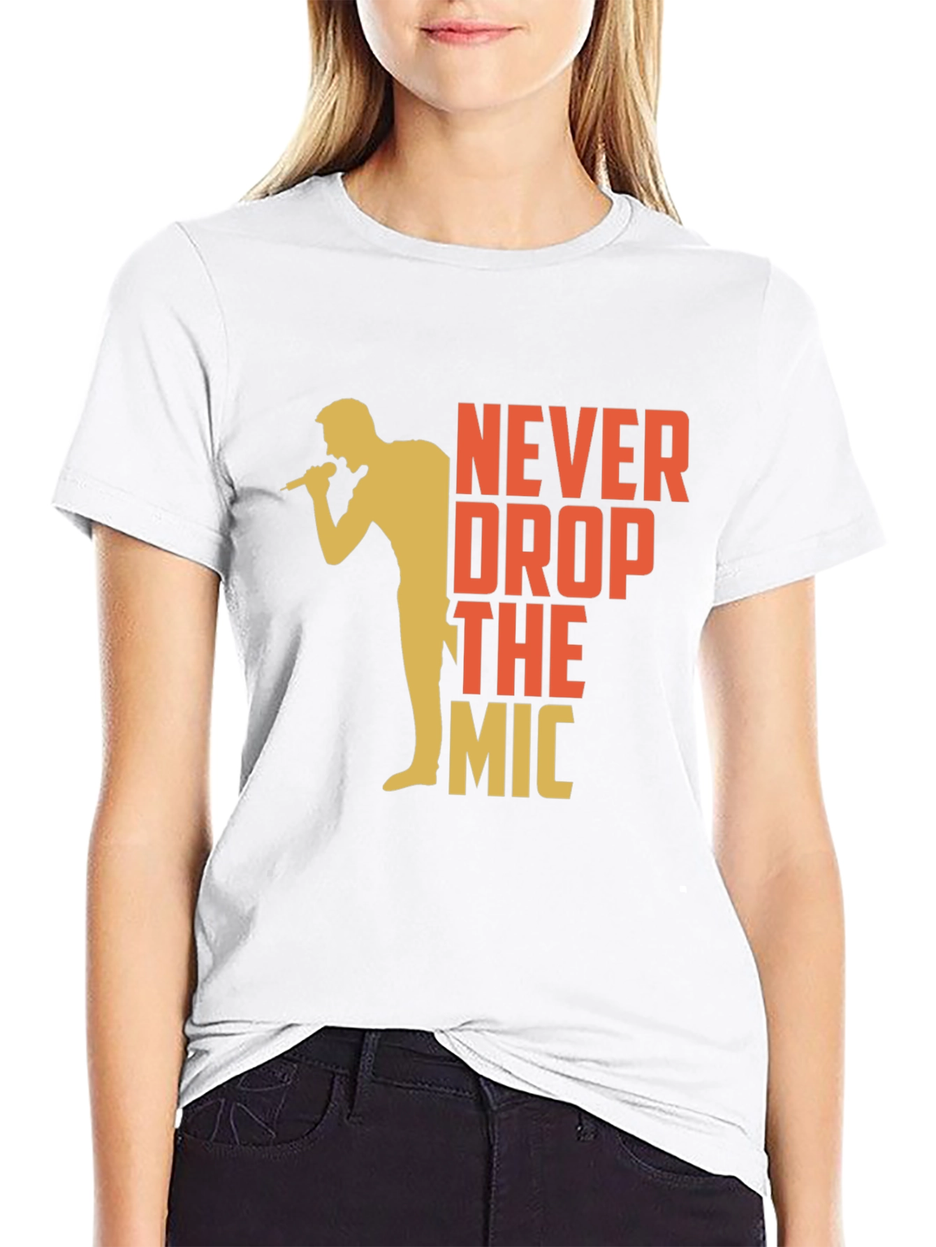 Black Never Drop The Mic Graphic Tee - Black Cotton T-Shirt view 9