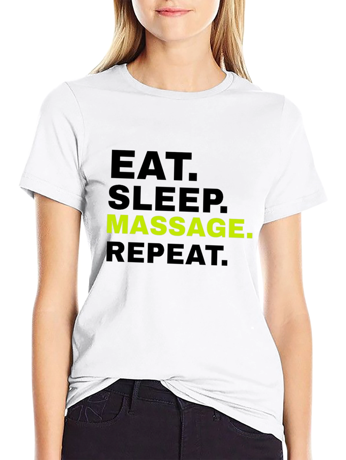 Black Eat Sleep Massage Repeat T-Shirt - Black Cotton Tee view 9