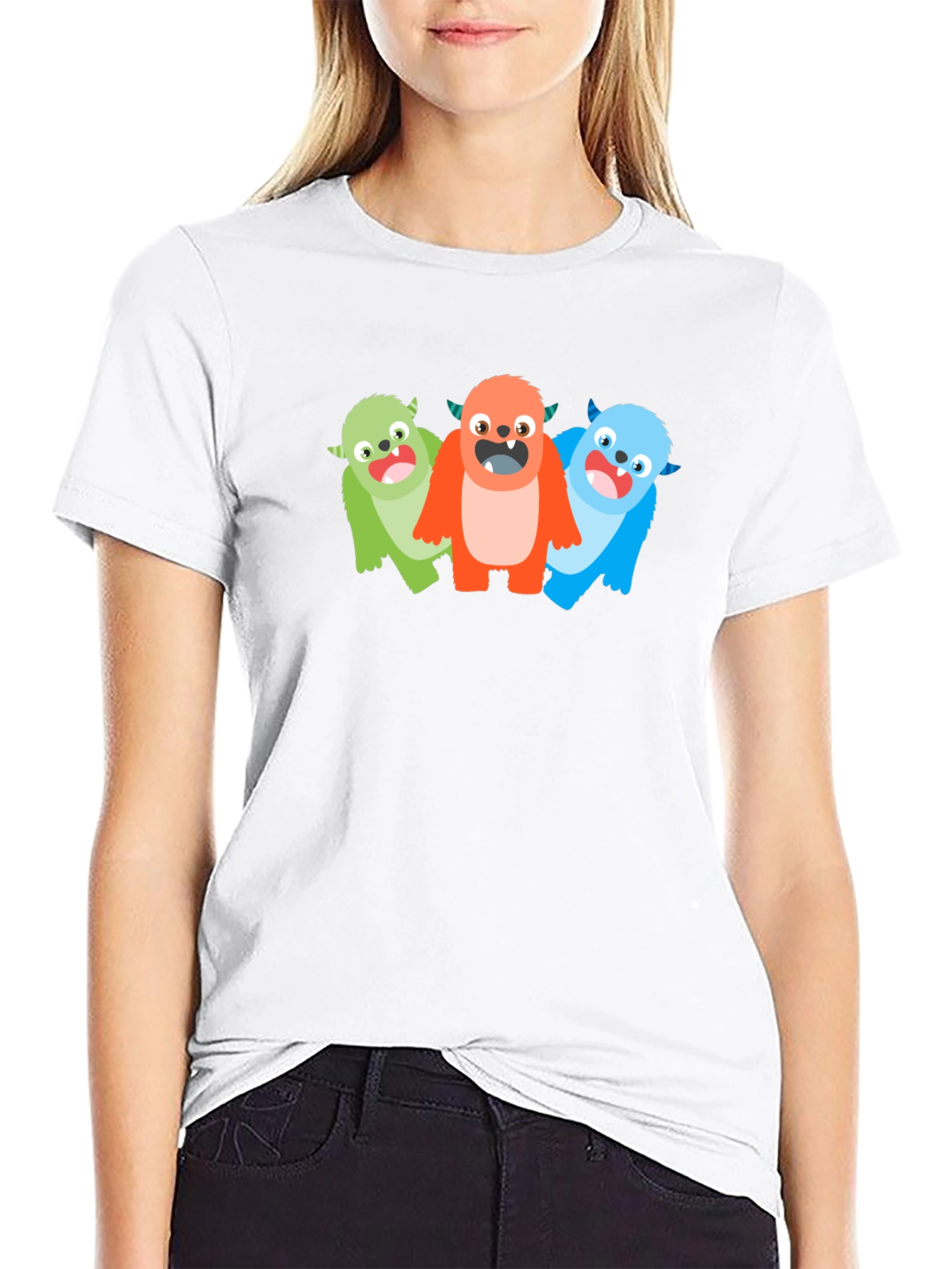 Black Monster Trio Graphic Tee - Fun Cartoon T-Shirt view 9