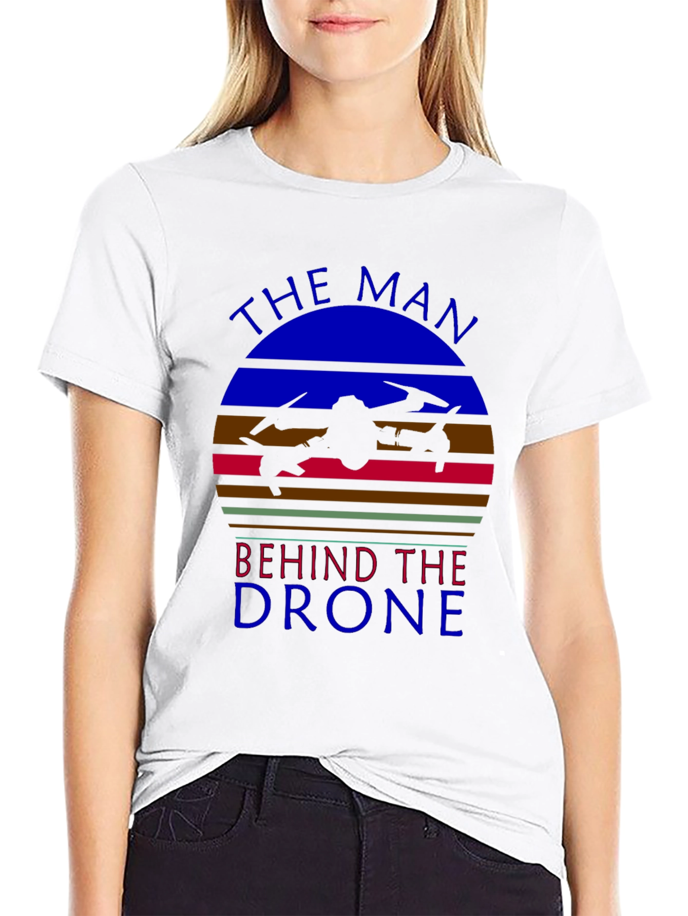 Black The Man Behind the Drone Graphic T-Shirt view 9