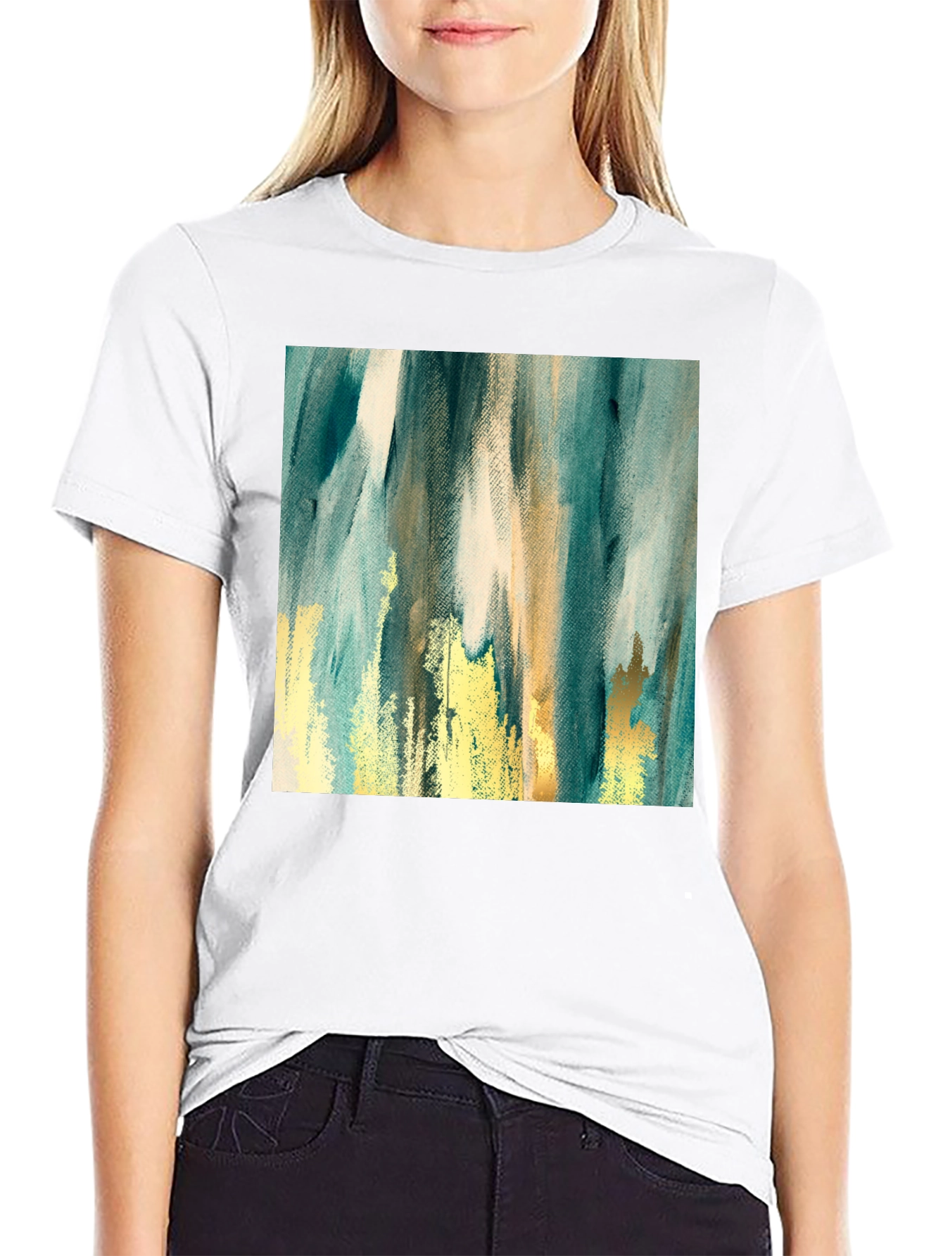 Black Abstract Art Print Black Crew Neck T-Shirt view 9