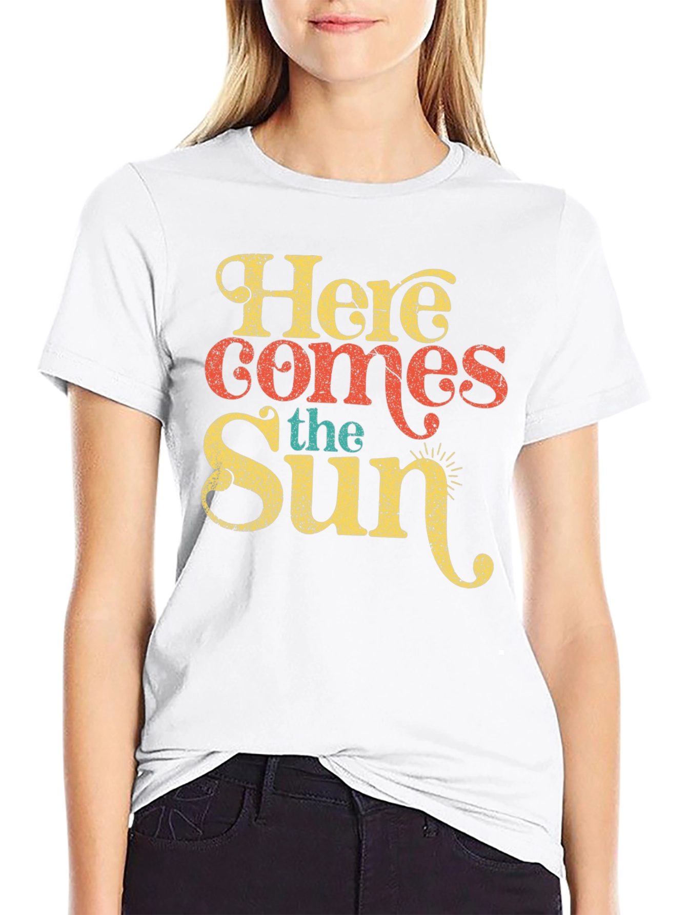 Black Here Comes The Sun Retro T-Shirt view 9