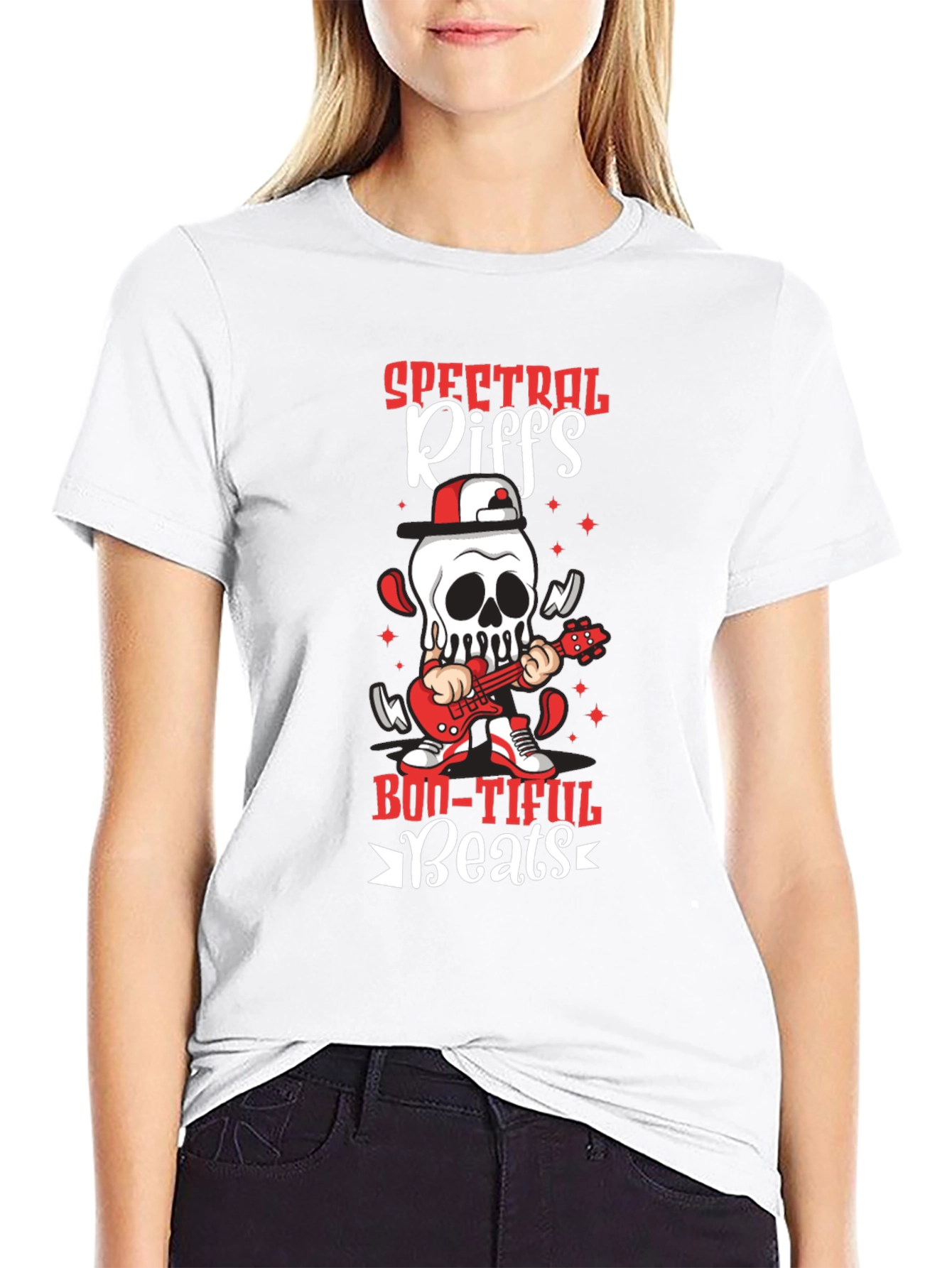 Black Spectral Riffs Boo-Tiful Beats T-Shirt - Rocking Skeleton view 9
