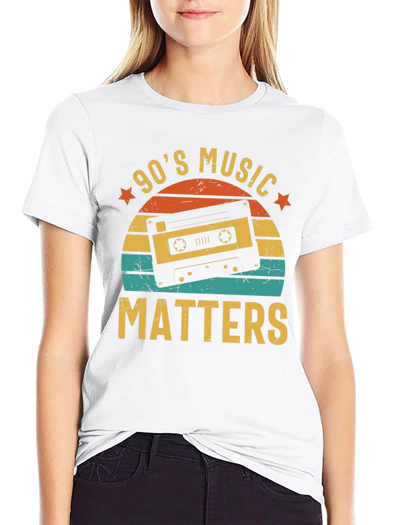 Black 90's Music Matters Retro Cassette Tape T-Shirt view 9