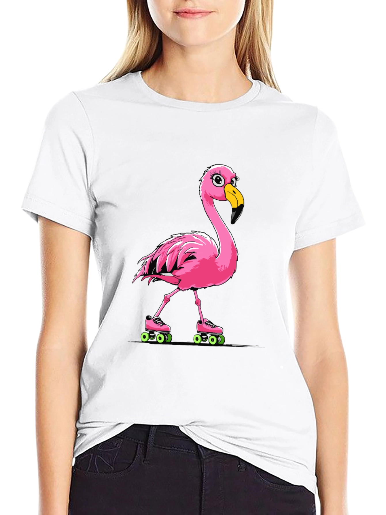 Black Flamingo Roller Skate T-Shirt view 9