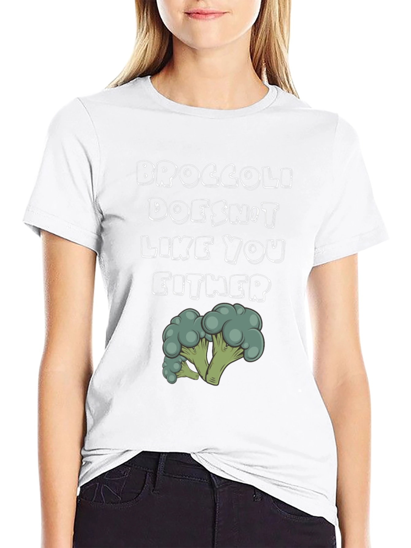 Black Broccoli Doesn't Like You Either Graphic T-Shirt view 9