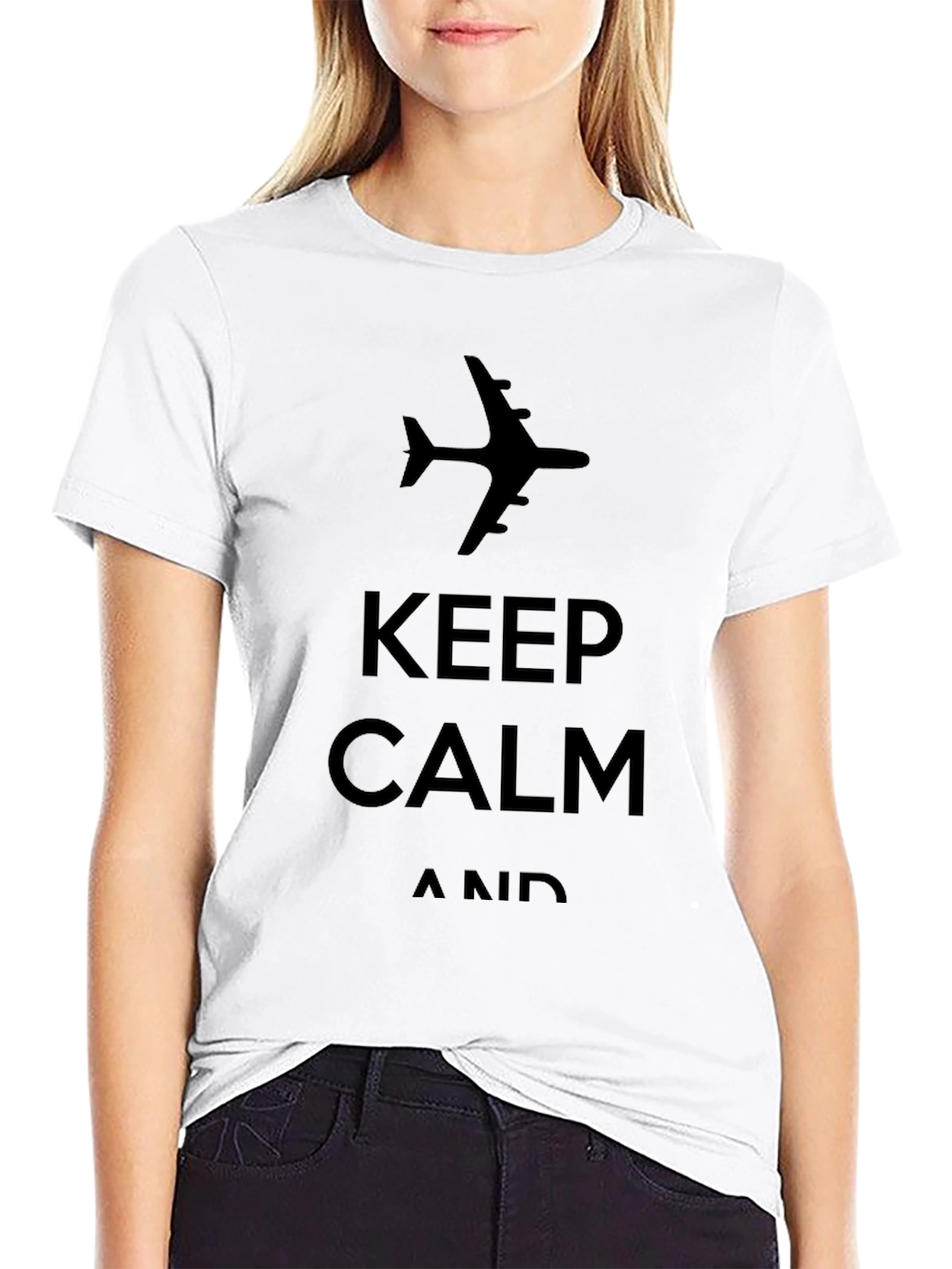 Black Keep Calm Airplane T-Shirt - Black Casual Tee view 9
