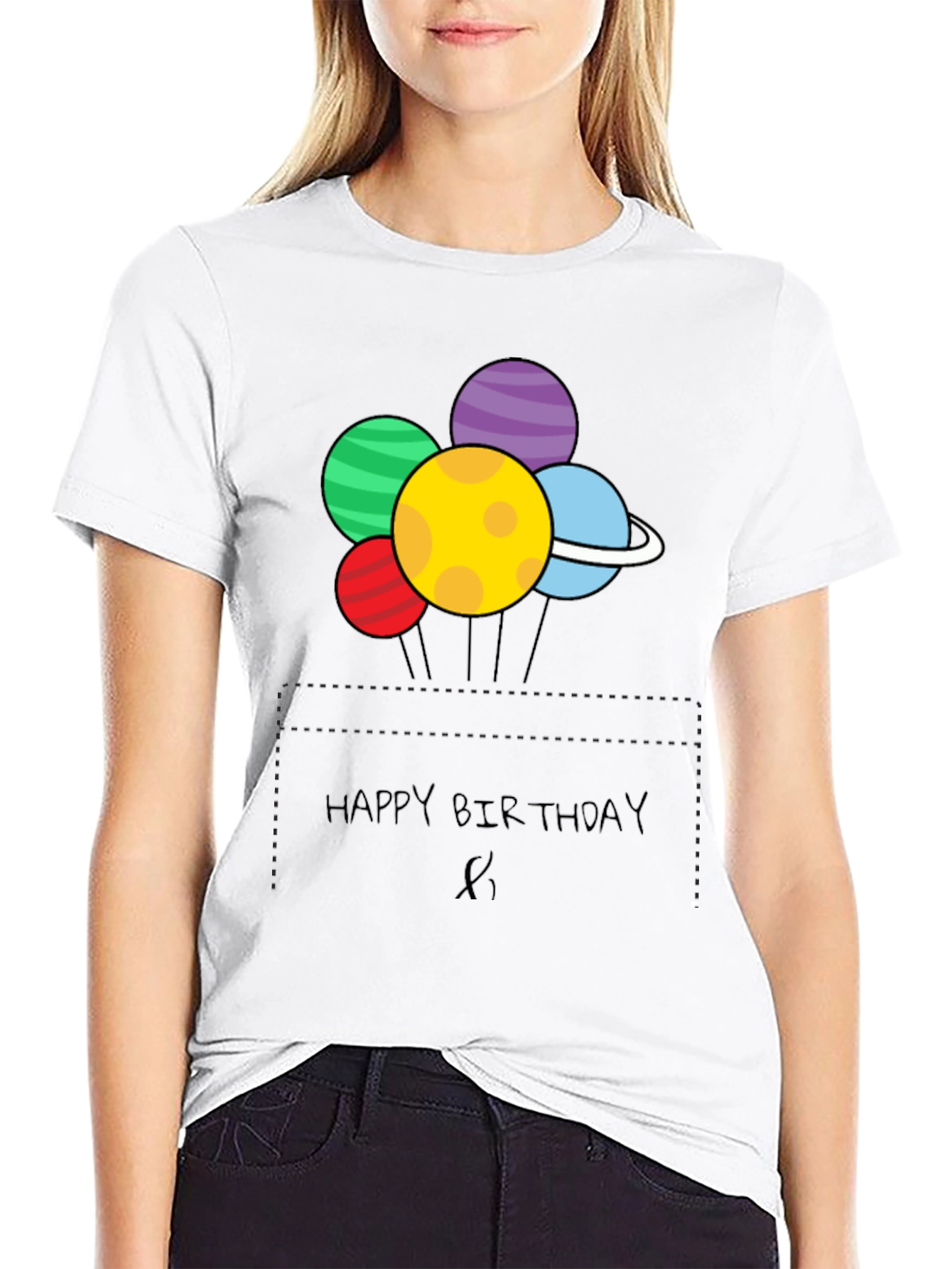 Black Happy Birthday Planet Balloons Graphic Tee view 9