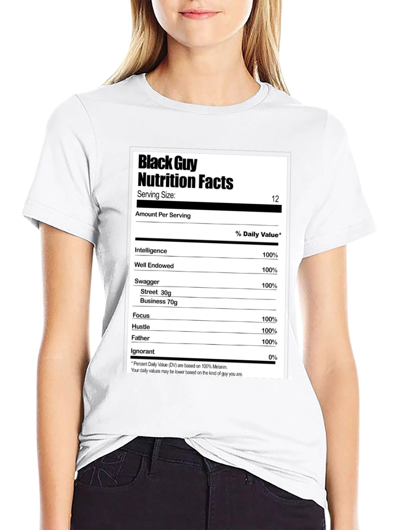 Black Black Guy Nutrition Facts Graphic T-Shirt view 9