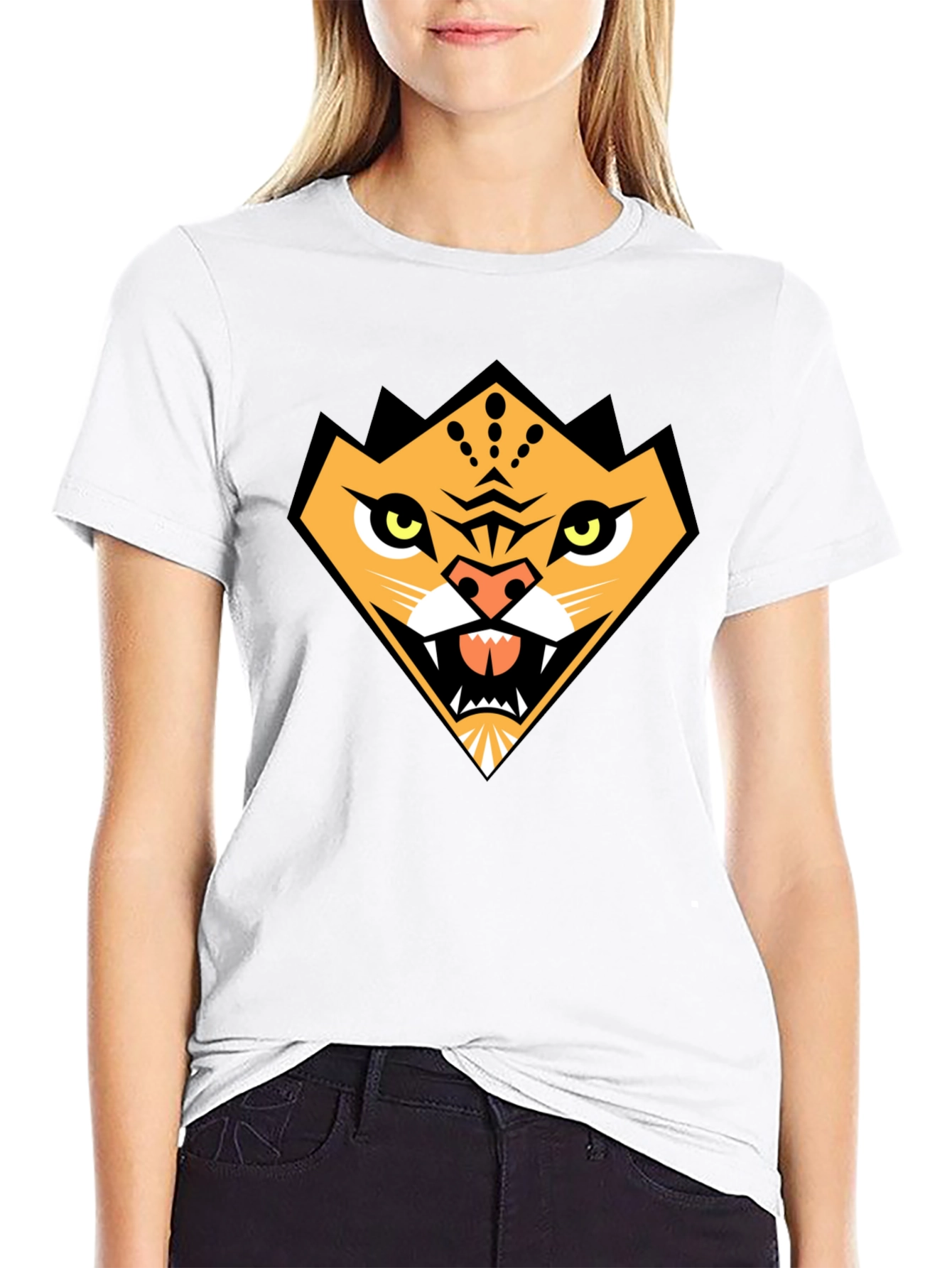Black Geometric Tiger Graphic Tee - Black Cotton Comfort view 9