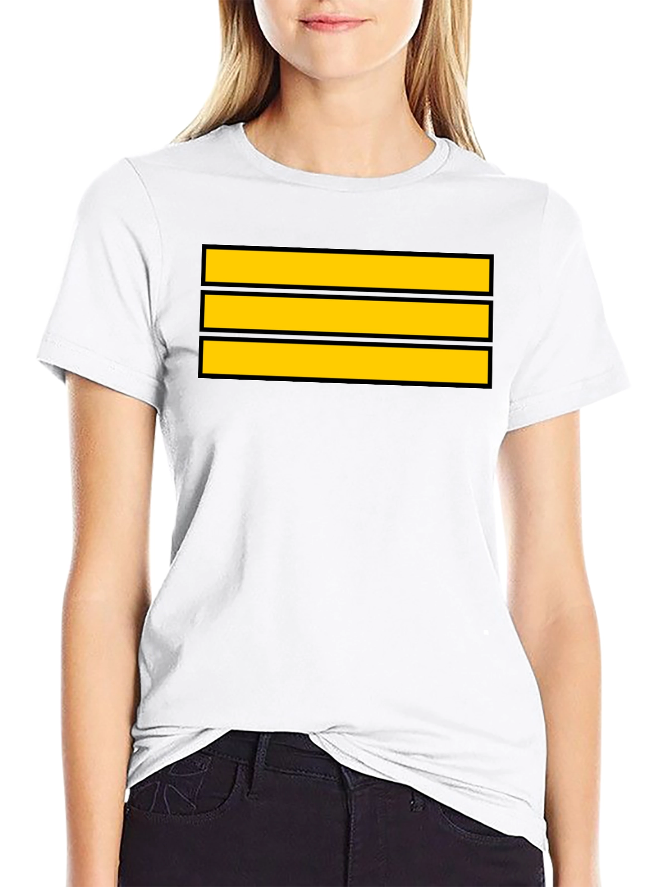 Black Captain Stripes Black Tee - Bold Yellow Lines view 9