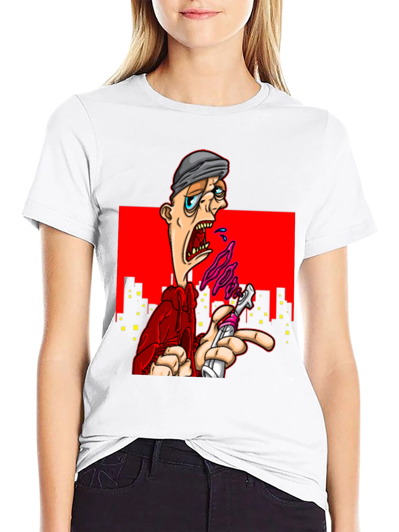 Black Edgy Cartoon Graphic T-Shirt - Urban Style view 9