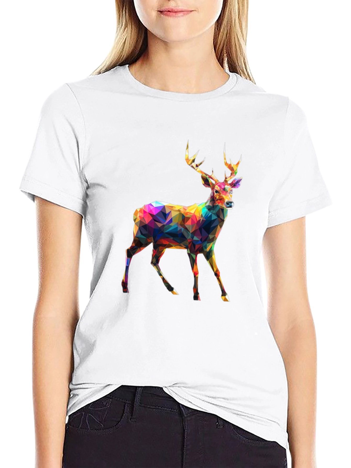 Black Geometric Deer Graphic Tee - Men's Black T-Shirt view 9