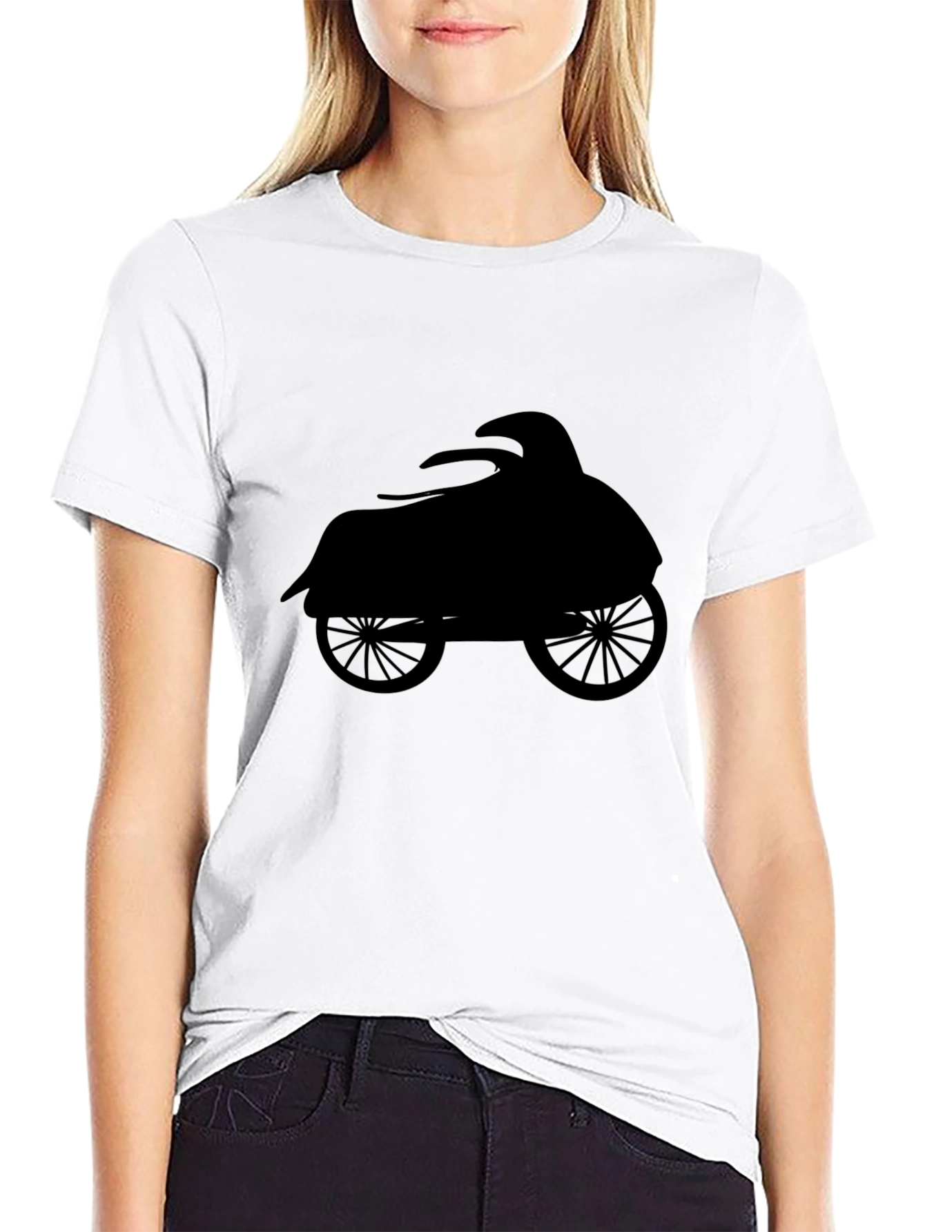Men's Black T-Shirt with Classic Motorcycle Silhouette - 9