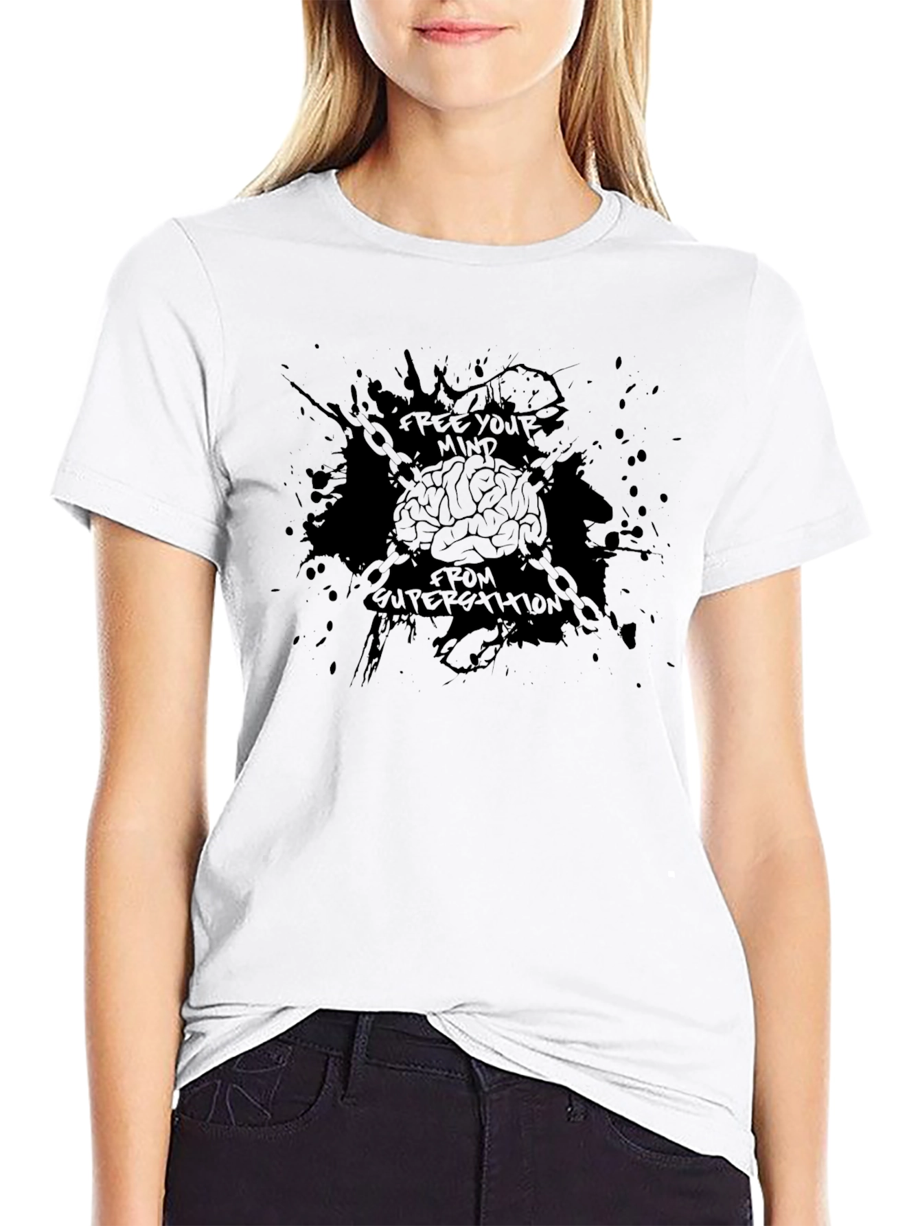 Black Free Your Mind Tee - Black Graphic Print T-Shirt view 9