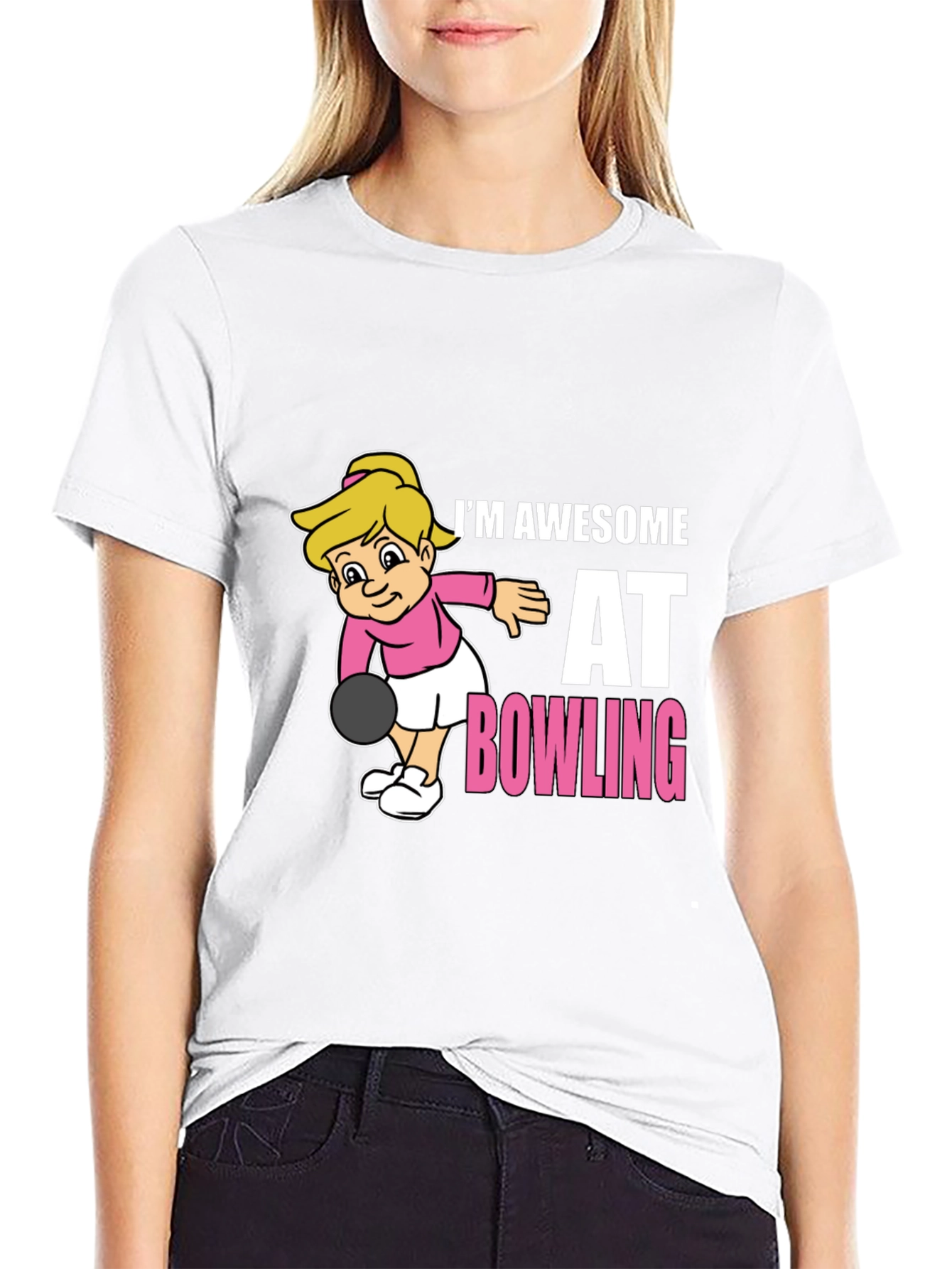 Black Awesome Bowler T-Shirt - Cartoon Girl Bowling Design view 9