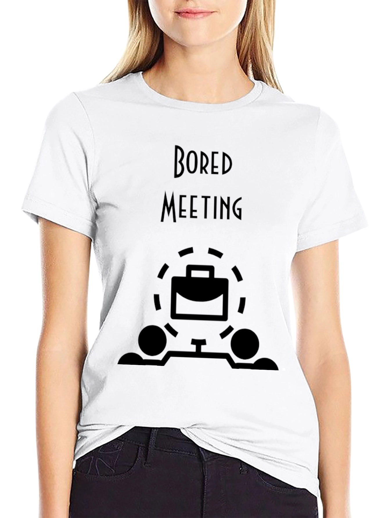 Black Bored Meeting Graphic Tee - Black Casual T-Shirt view 9